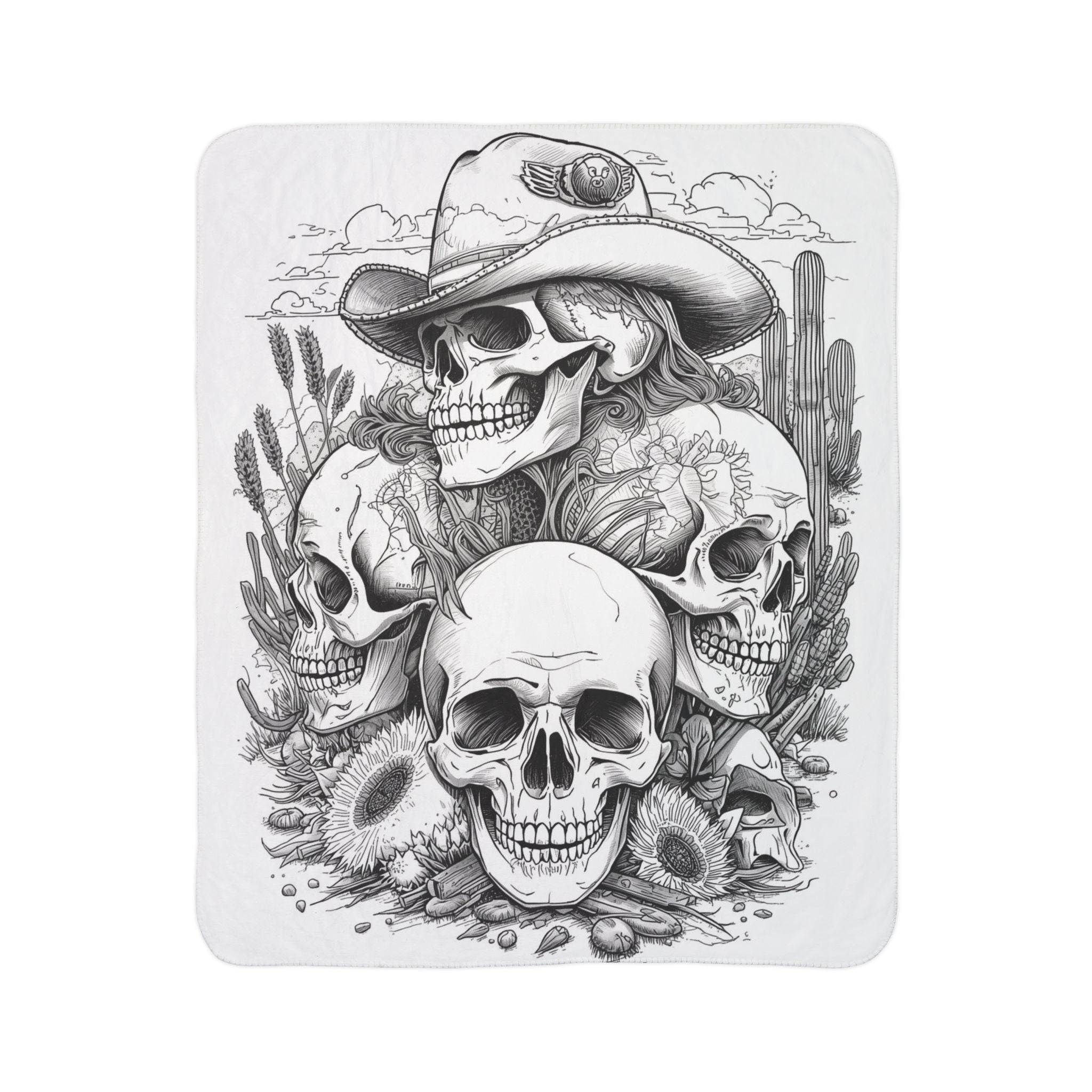 Ashes and Bones Collection - Skull Cowboy Fleece Blanket, Cozy Throw, Western Decor, Gift for Him, Halloween, Living Room Accent, Home Warmth