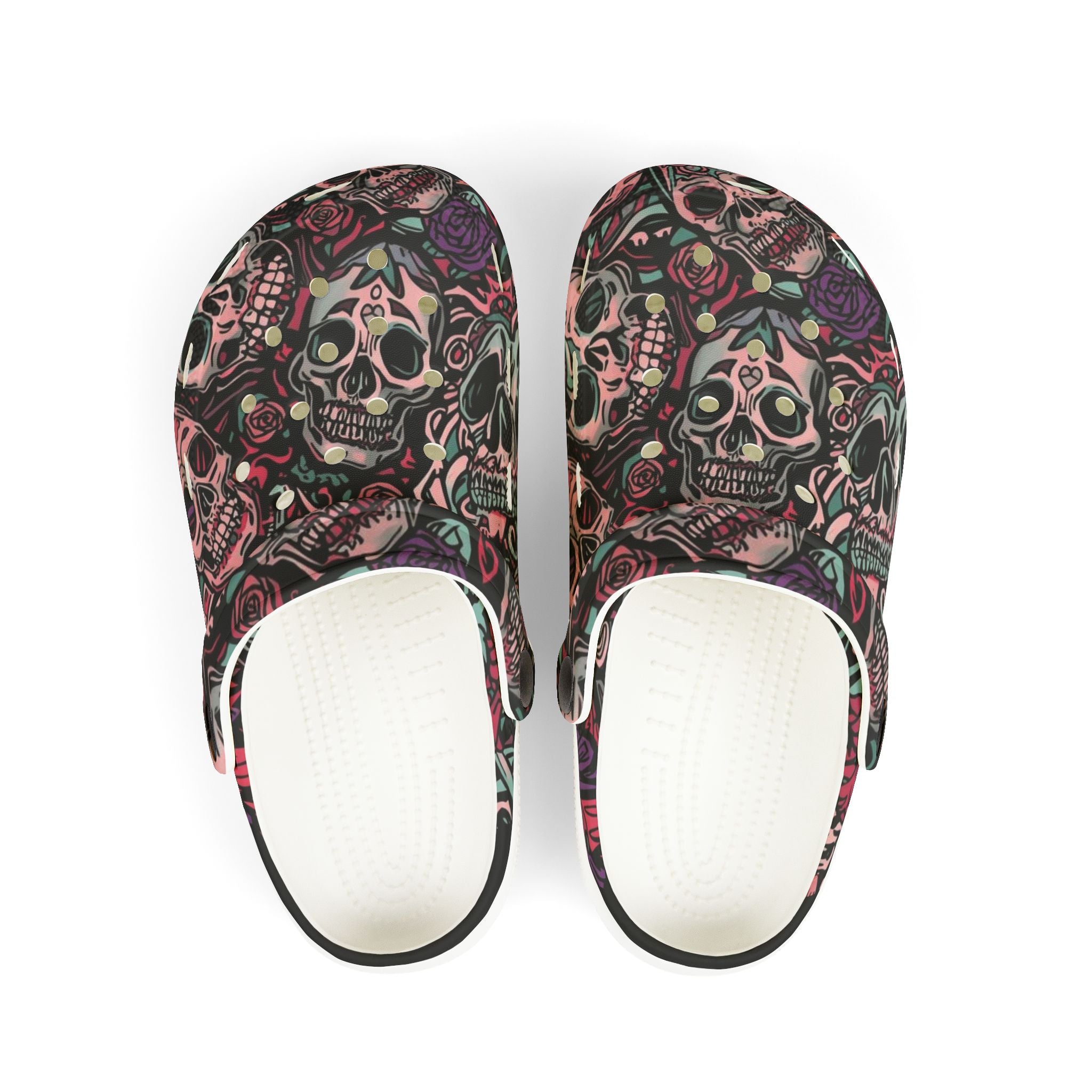 Ashes and Bones Collection - Skull Pattern Kids' Clogs - Fun, Comfortable Footwear for Playtime, Halloween, Gifts, Casual Days, Unique Kids' Fashion