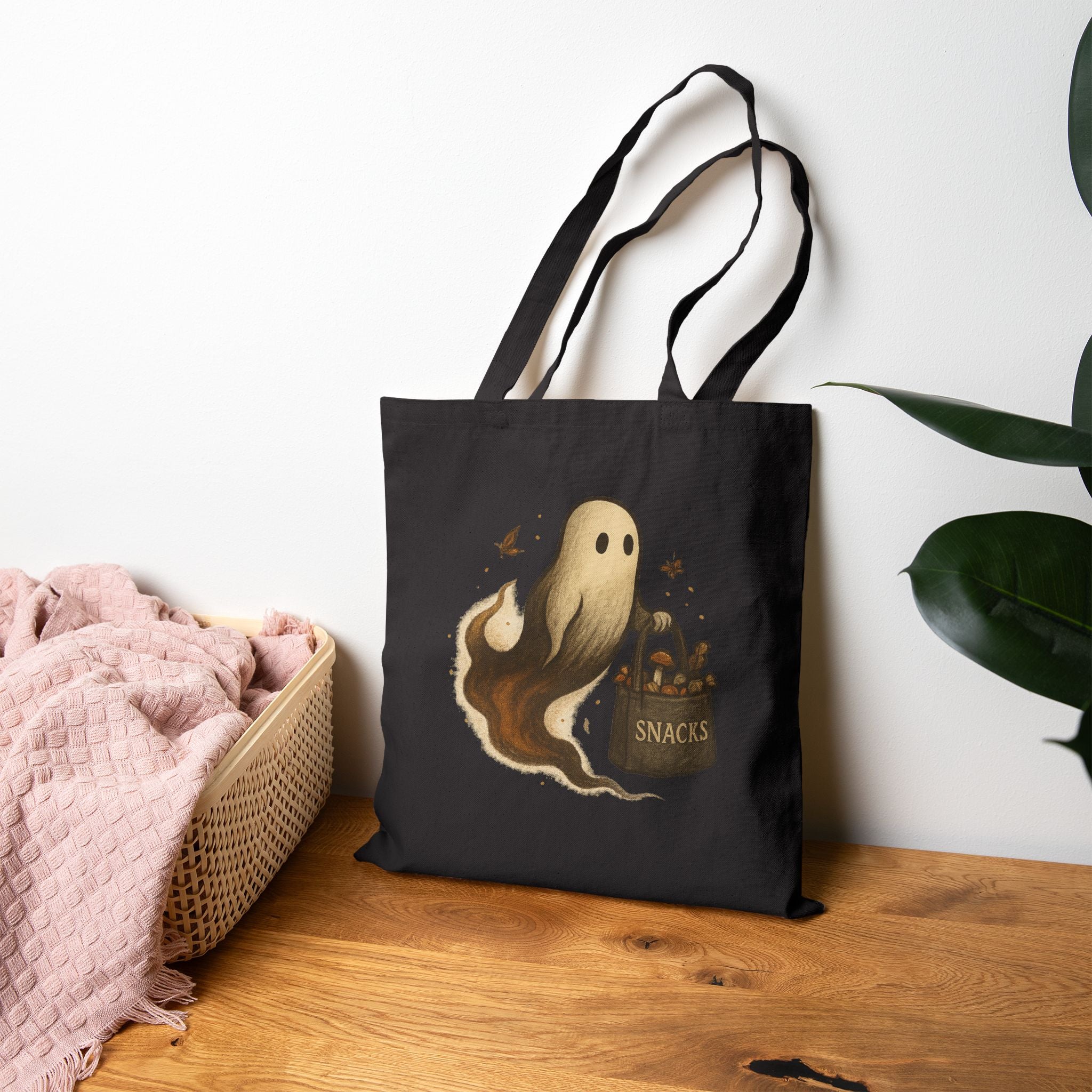 Ghostly Snacks Cotton Canvas Tote Bag - Mystic Autumn Collection - Halloween Bag, Eco-Friendly Shopping Bag, Reusable Grocery Tote, Cute Carryall