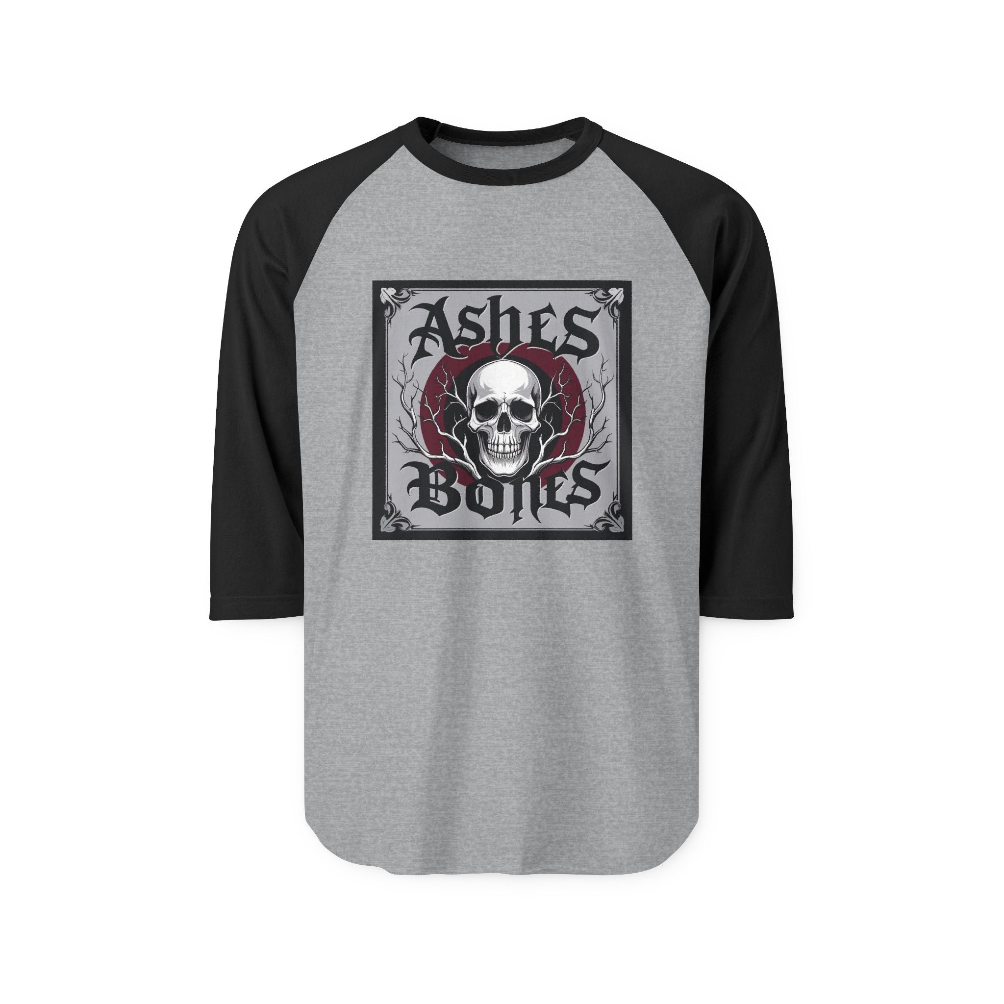 Ashes and Bones Collection - Skull Graphic Unisex Raglan Shirt - Edgy Casual Wear, Goth Style Tee, Vintage Clothing, Halloween Outfit, Unique Gift