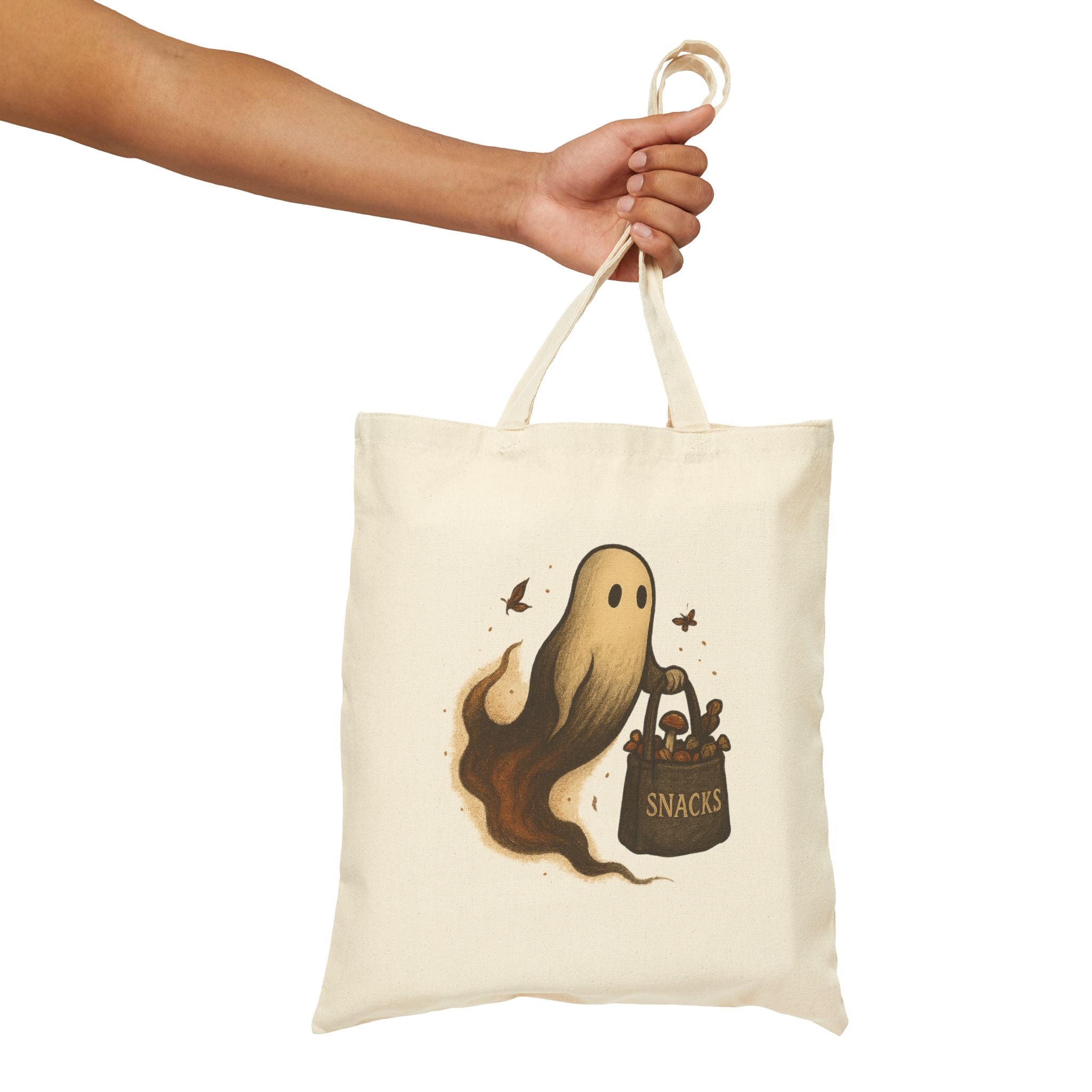 Ghostly Snacks Cotton Canvas Tote Bag - Mystic Autumn Collection - Halloween Bag, Eco-Friendly Shopping Bag, Reusable Grocery Tote, Cute Carryall