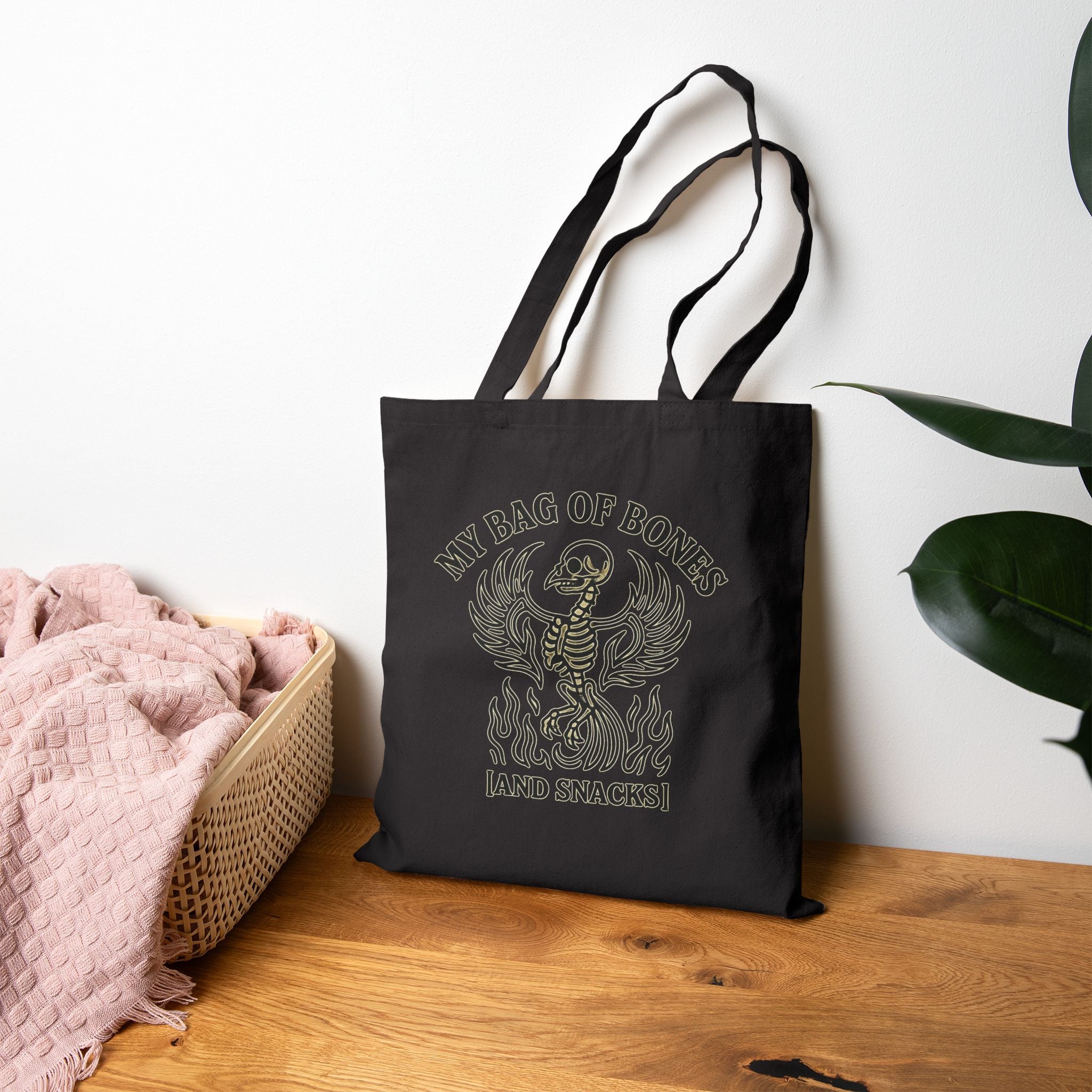 My Bag of Bones Tote Cotton Canvas Bag - Mystic Autumn Collection- Fun  Carryall for Snacks, Groceries, Gifts, Halloween, and Everyday Use