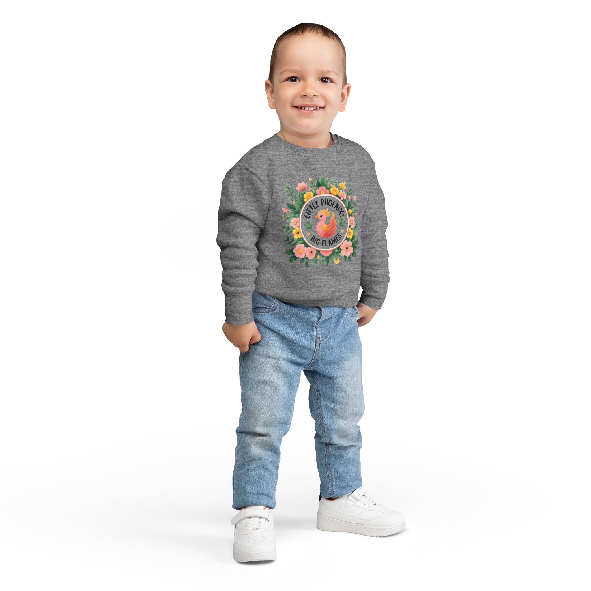Phoenix Sparks - Little Phoenix Toddler Sweatshirt - Little Phoenix, Big Flames, Cute Kids Sweater, Floral Design, Birthday Gift, Toddler Apparel, Spring Fashion