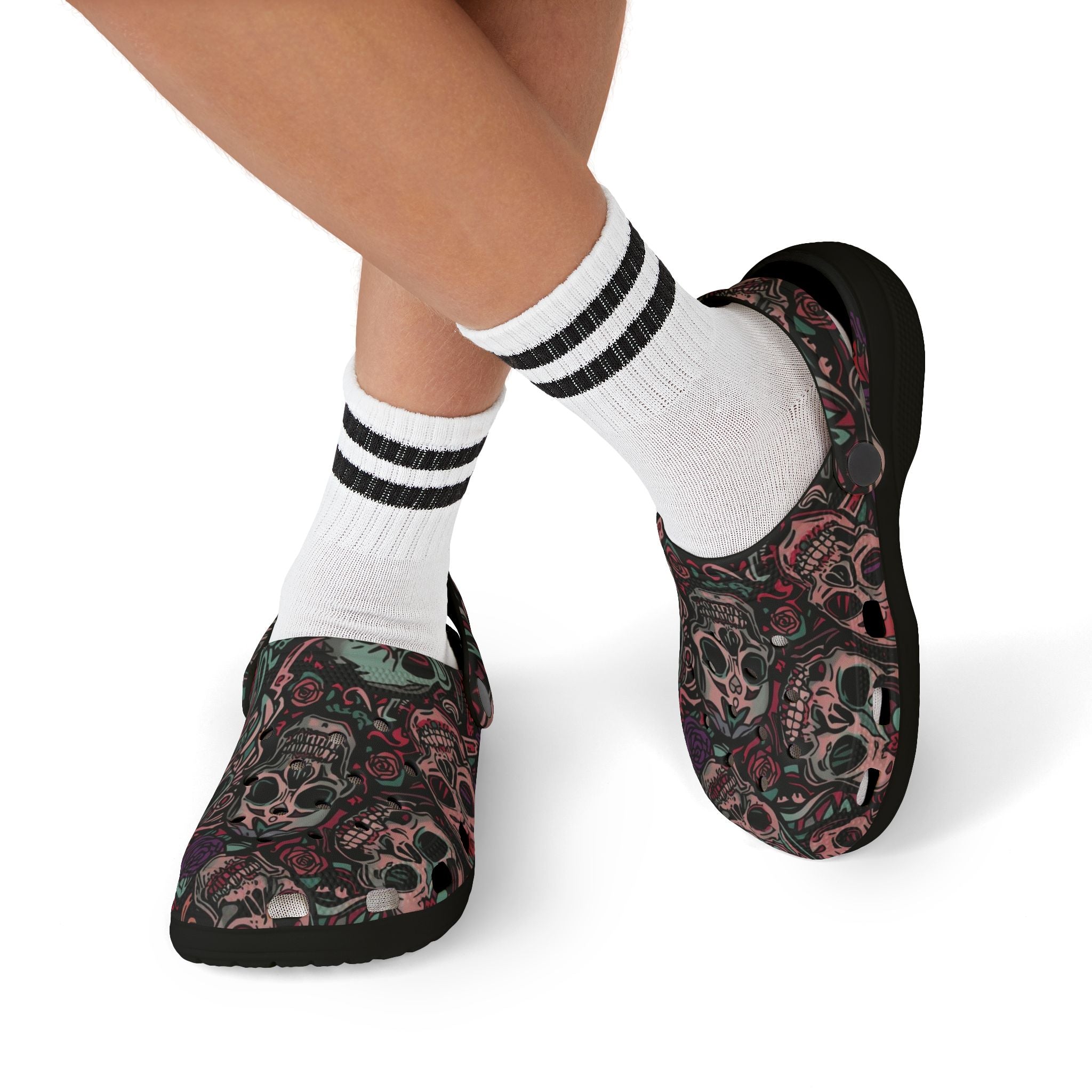 Ashes and Bones Collection - Skull Pattern Kids' Clogs - Fun, Comfortable Footwear for Playtime, Halloween, Gifts, Casual Days, Unique Kids' Fashion