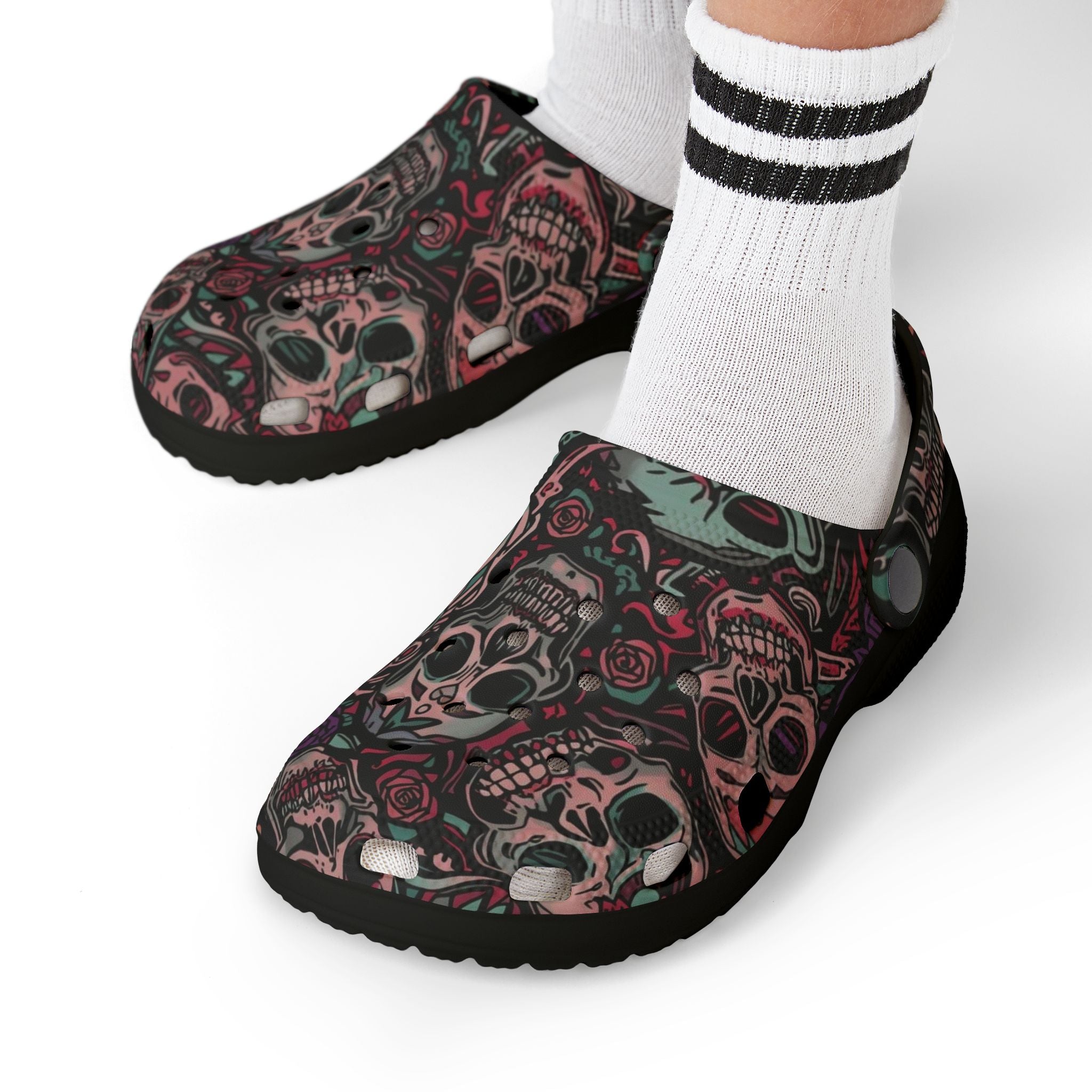 Ashes and Bones Collection - Skull Pattern Kids' Clogs - Fun, Comfortable Footwear for Playtime, Halloween, Gifts, Casual Days, Unique Kids' Fashion