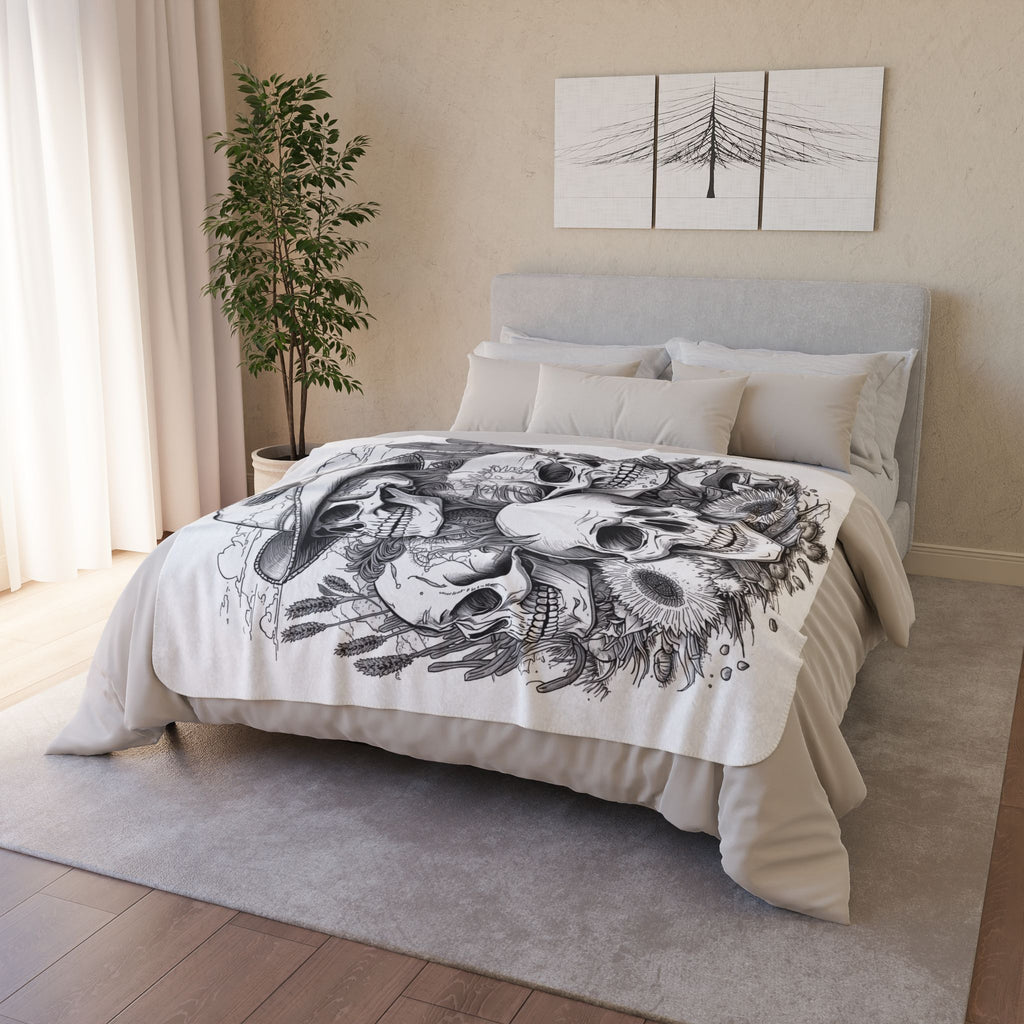 Ashes and Bones Collection - Skull Cowboy Fleece Blanket, Cozy Throw, Western Decor, Gift for Him, Halloween, Living Room Accent, Home Warmth