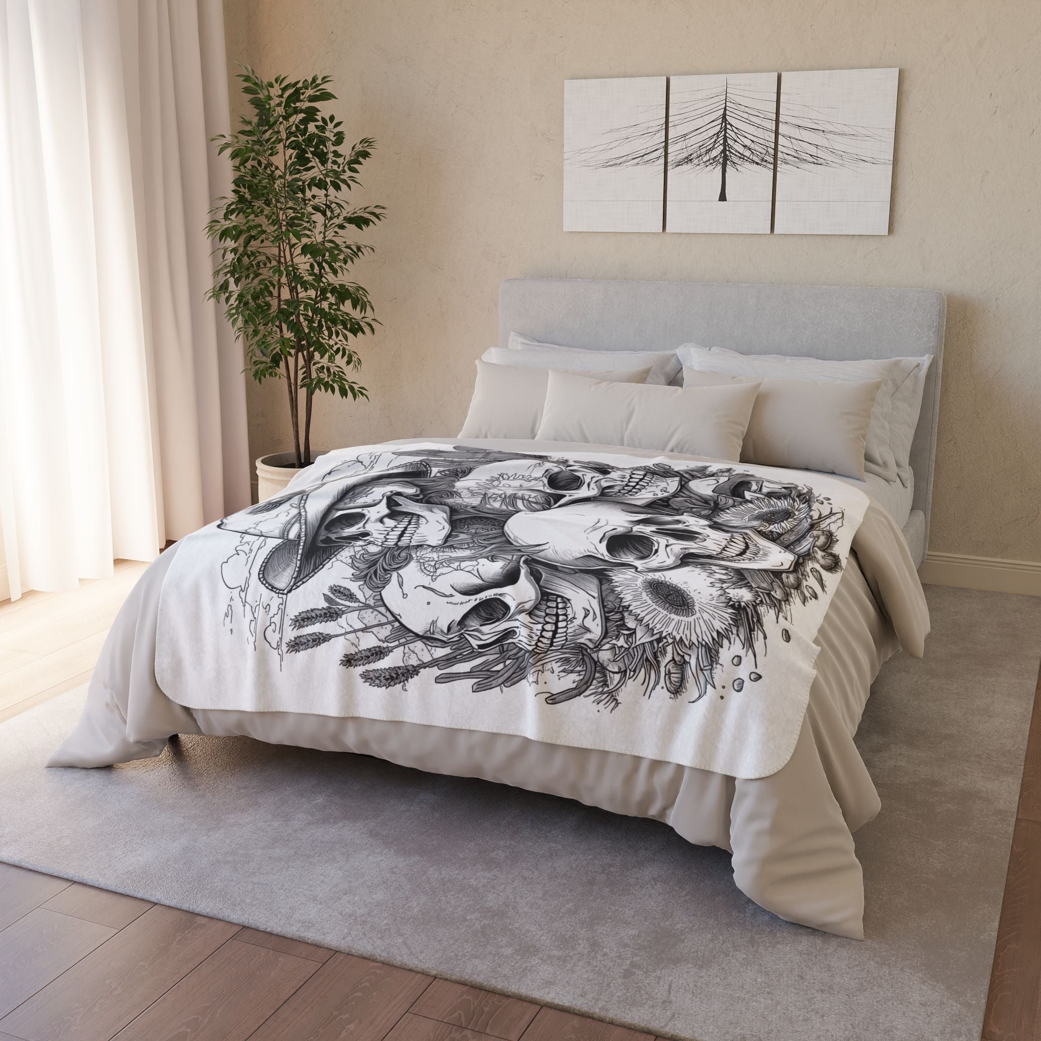 Ashes and Bones Collection - Skull Cowboy Fleece Blanket, Cozy Throw, Western Decor, Gift for Him, Halloween, Living Room Accent, Home Warmth