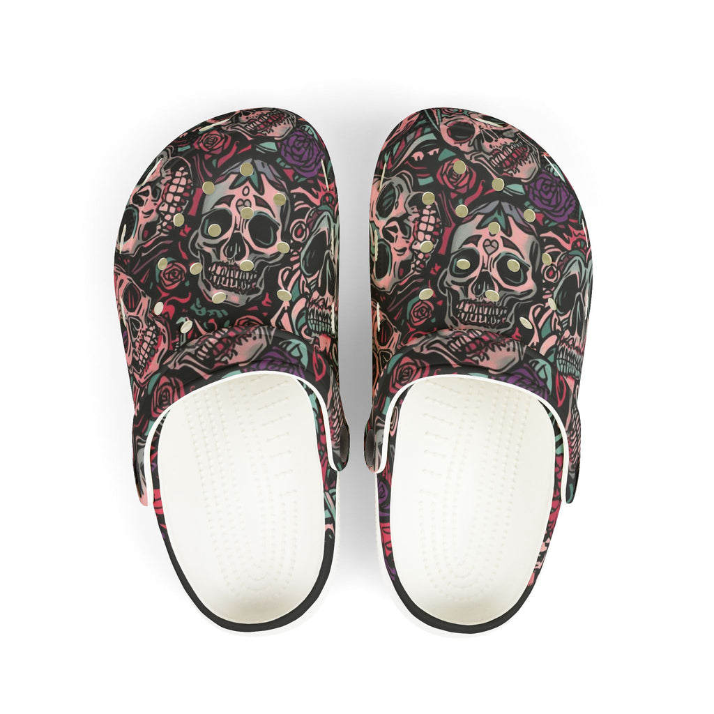 Ashes and Bones Collection - Skull Pattern Kids' Clogs - Fun, Comfortable Footwear for Playtime, Halloween, Gifts, Casual Days, Unique Kids' Fashion
