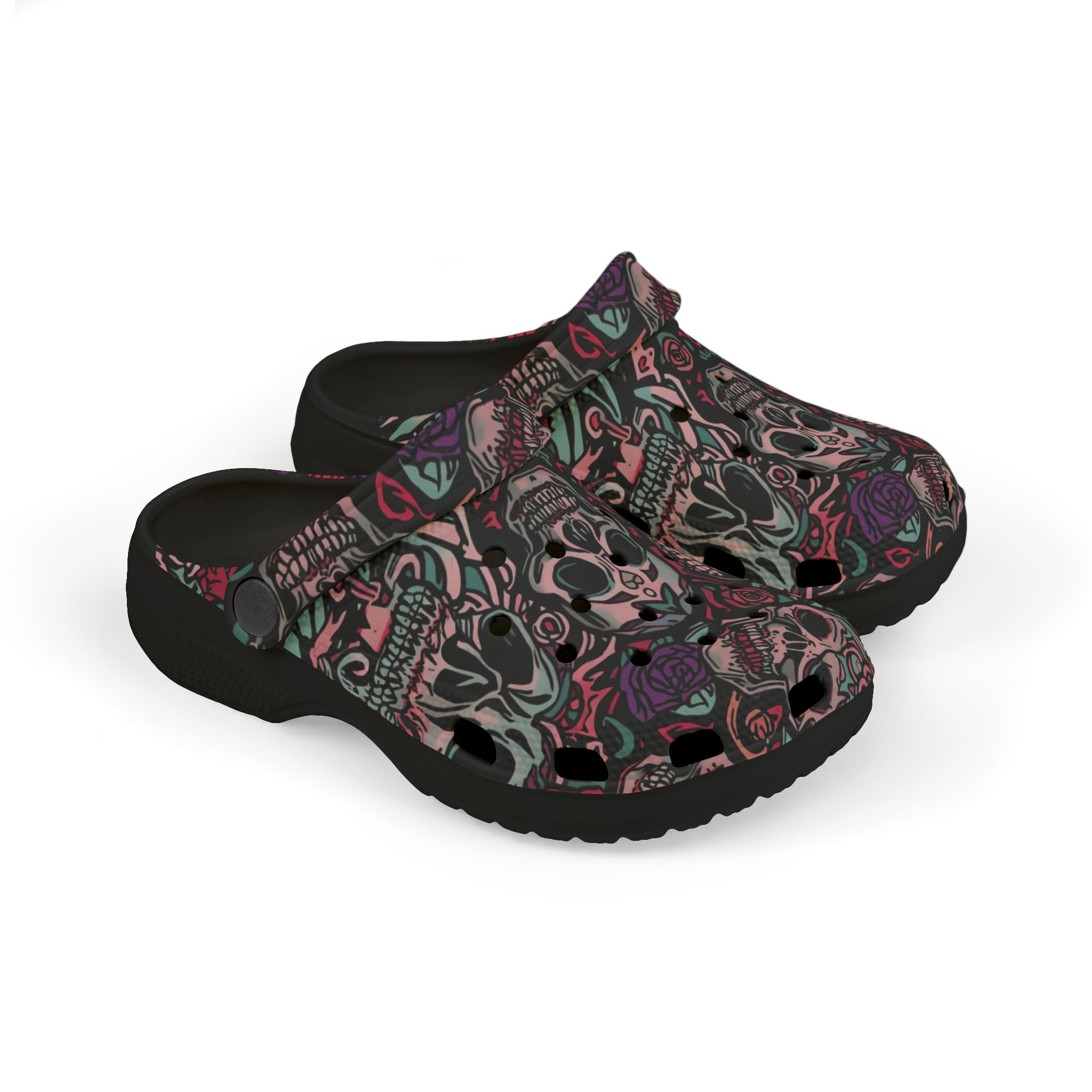 Ashes and Bones Collection - Skull Pattern Kids' Clogs - Fun, Comfortable Footwear for Playtime, Halloween, Gifts, Casual Days, Unique Kids' Fashion