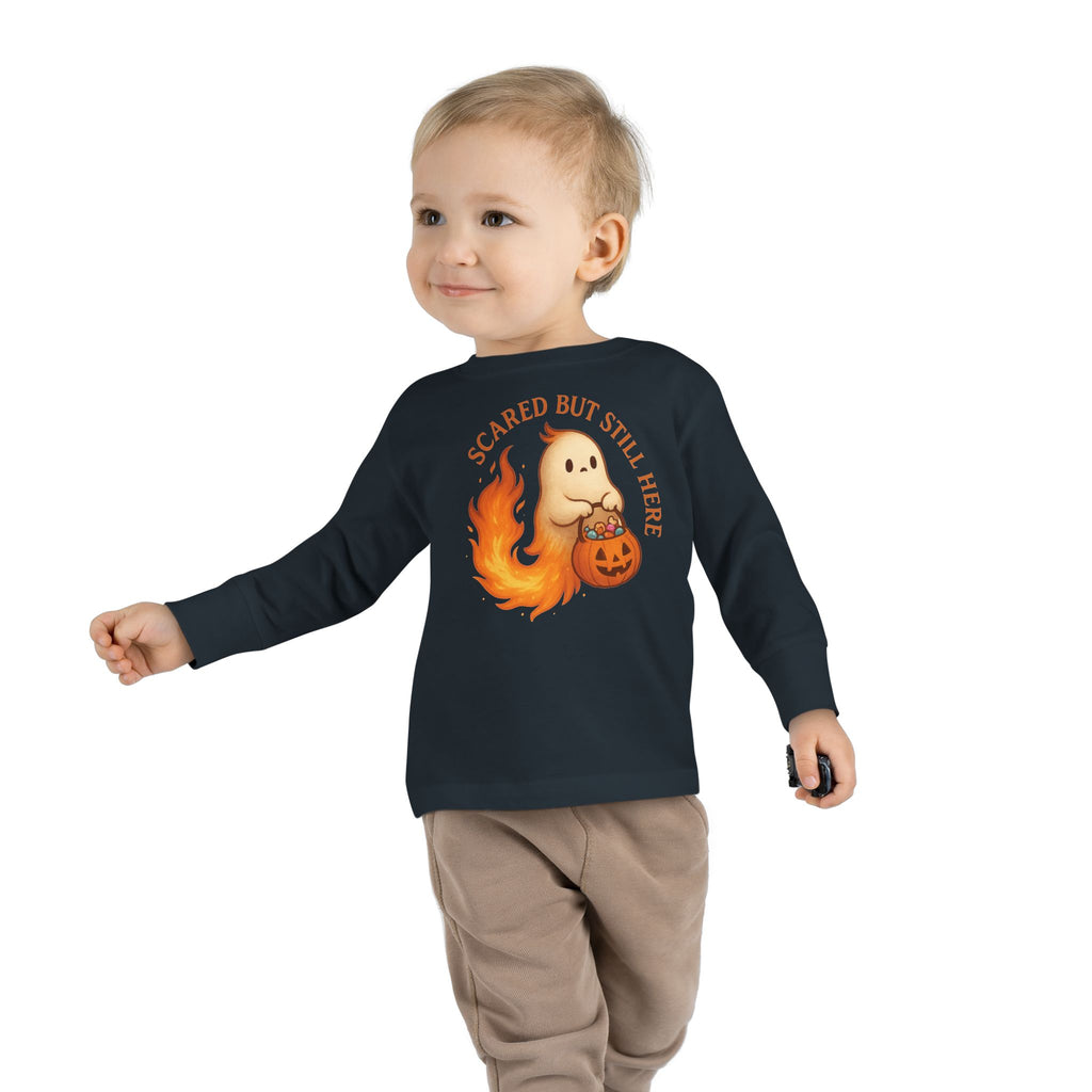 Scared but Still Here - Mystic Autumn Collection - Halloween Toddler Long Sleeve Tee, Cute Halloween Shirt, Fall Fashion for Kids