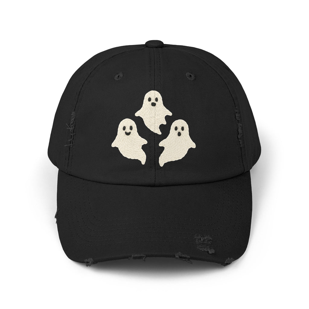 Spooky Ghost Distressed Cap - Mystic Autumn Collection - Halloween Hat, Unisex Cap for Fall, Casual Everyday Wear, Perfect Gift for Ghost Lovers