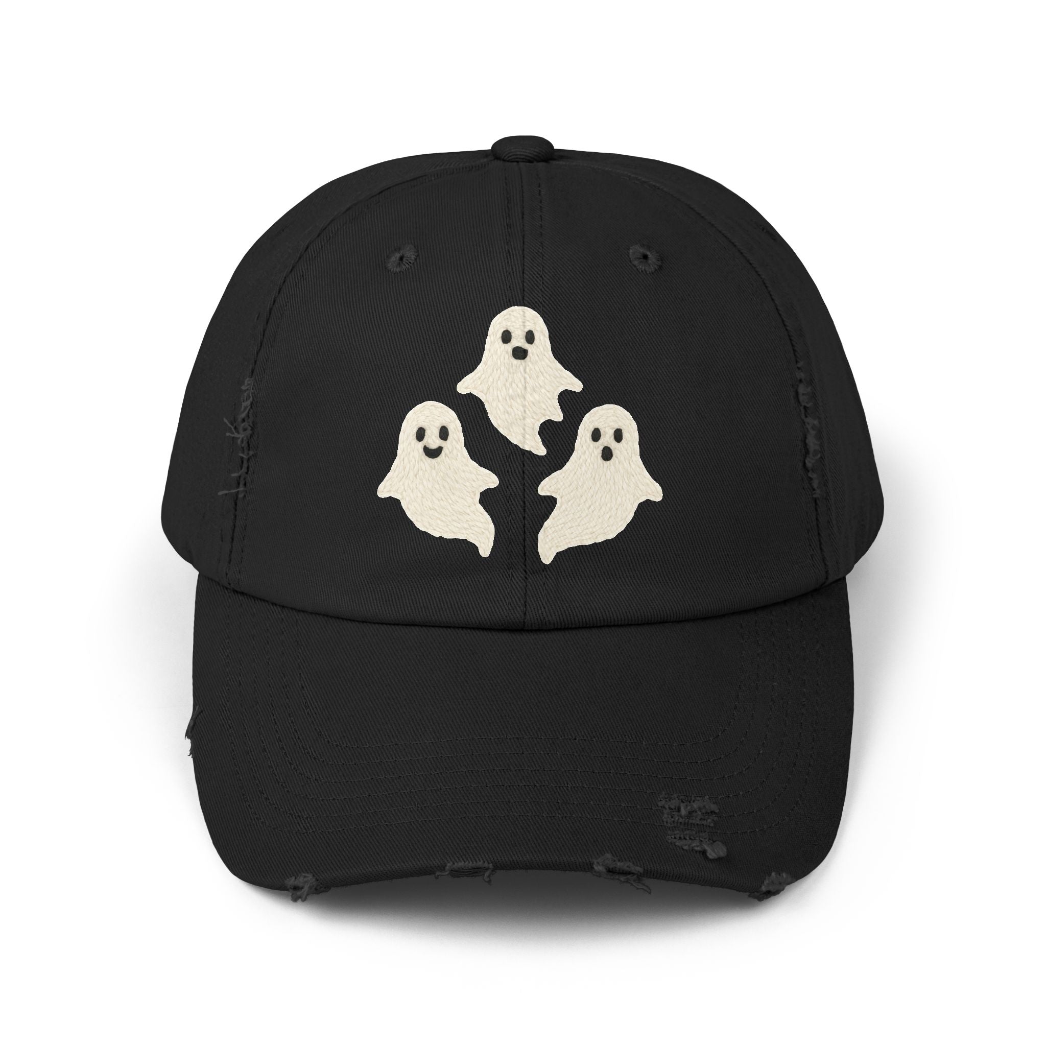 Spooky Ghost Distressed Cap - Mystic Autumn Collection - Halloween Hat, Unisex Cap for Fall, Casual Everyday Wear, Perfect Gift for Ghost Lovers