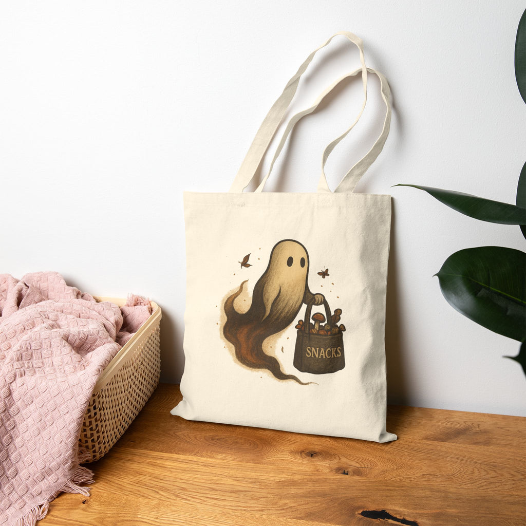 Ghostly Snacks Cotton Canvas Tote Bag - Mystic Autumn Collection - Halloween Bag, Eco-Friendly Shopping Bag, Reusable Grocery Tote, Cute Carryall