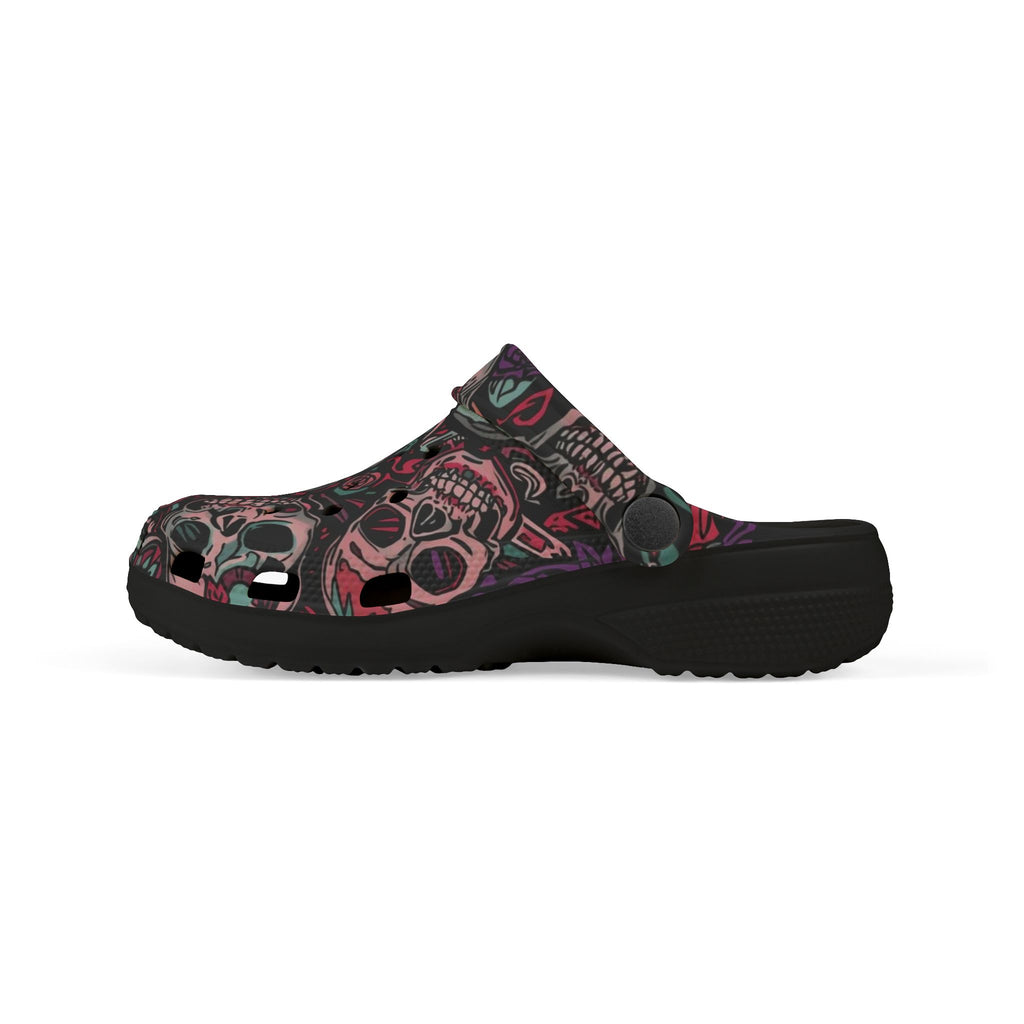Ashes and Bones Collection - Skull Pattern Kids' Clogs - Fun, Comfortable Footwear for Playtime, Halloween, Gifts, Casual Days, Unique Kids' Fashion