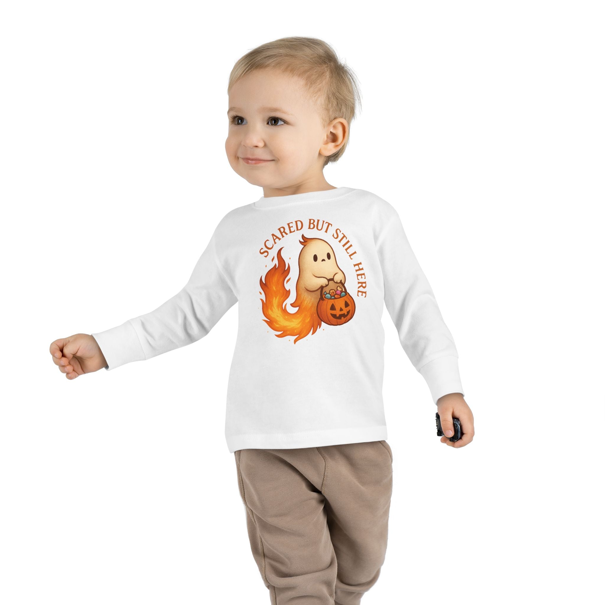 Scared but Still Here - Mystic Autumn Collection - Halloween Toddler Long Sleeve Tee, Cute Halloween Shirt, Fall Fashion for Kids