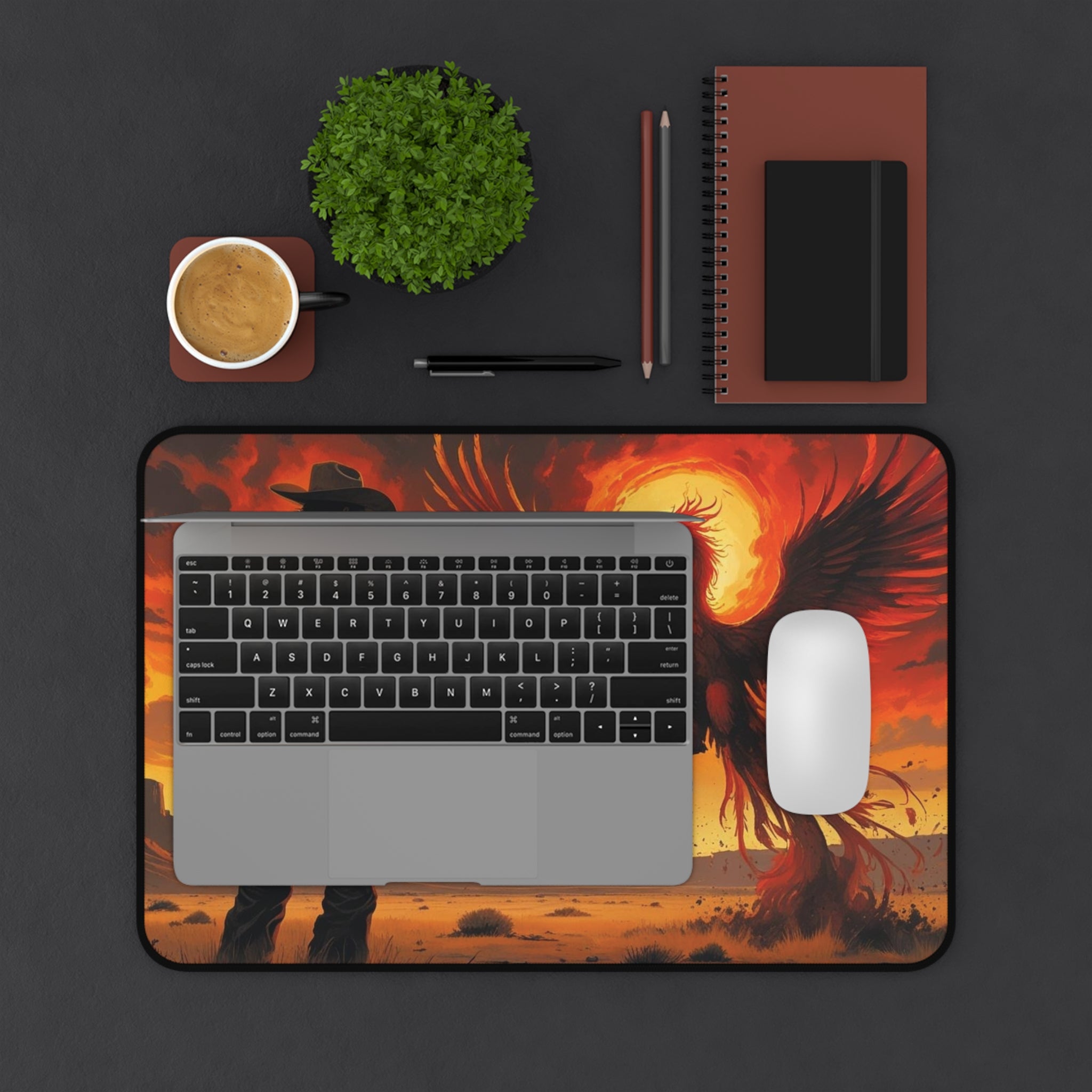 Phoenix Cowboy Desk Mat - Vibrant Office Decor, Gaming Mouse Pad, Unique Gift for Coworkers, Western Themed Accessory, Stylish Work [...]