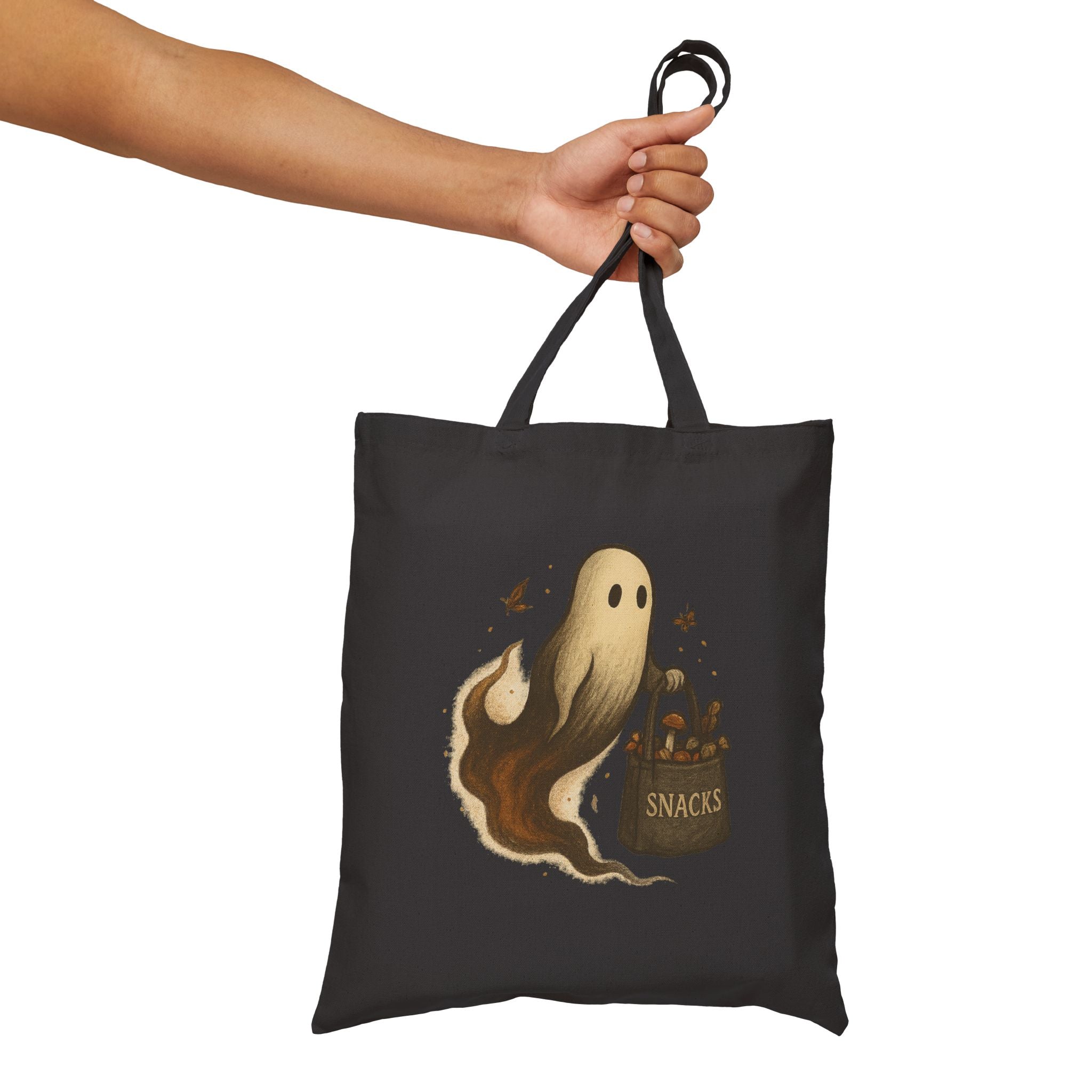 Ghostly Snacks Cotton Canvas Tote Bag - Mystic Autumn Collection - Halloween Bag, Eco-Friendly Shopping Bag, Reusable Grocery Tote, Cute Carryall