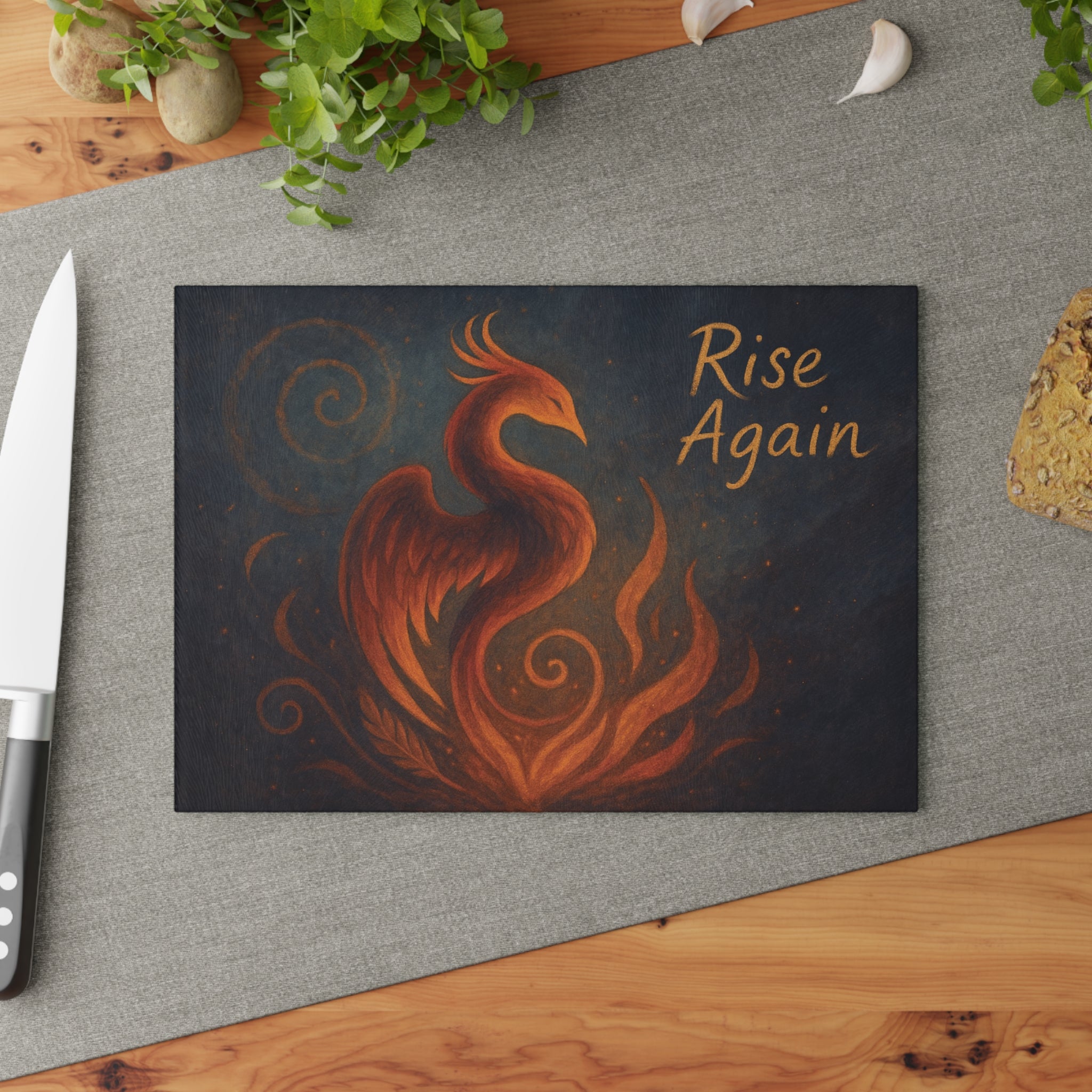 Phoenix Rise Again Glass Cutting Board - Kitchen Decor, Gift for Her, Housewarming, Inspirational Home Art, Unique Kitchenware