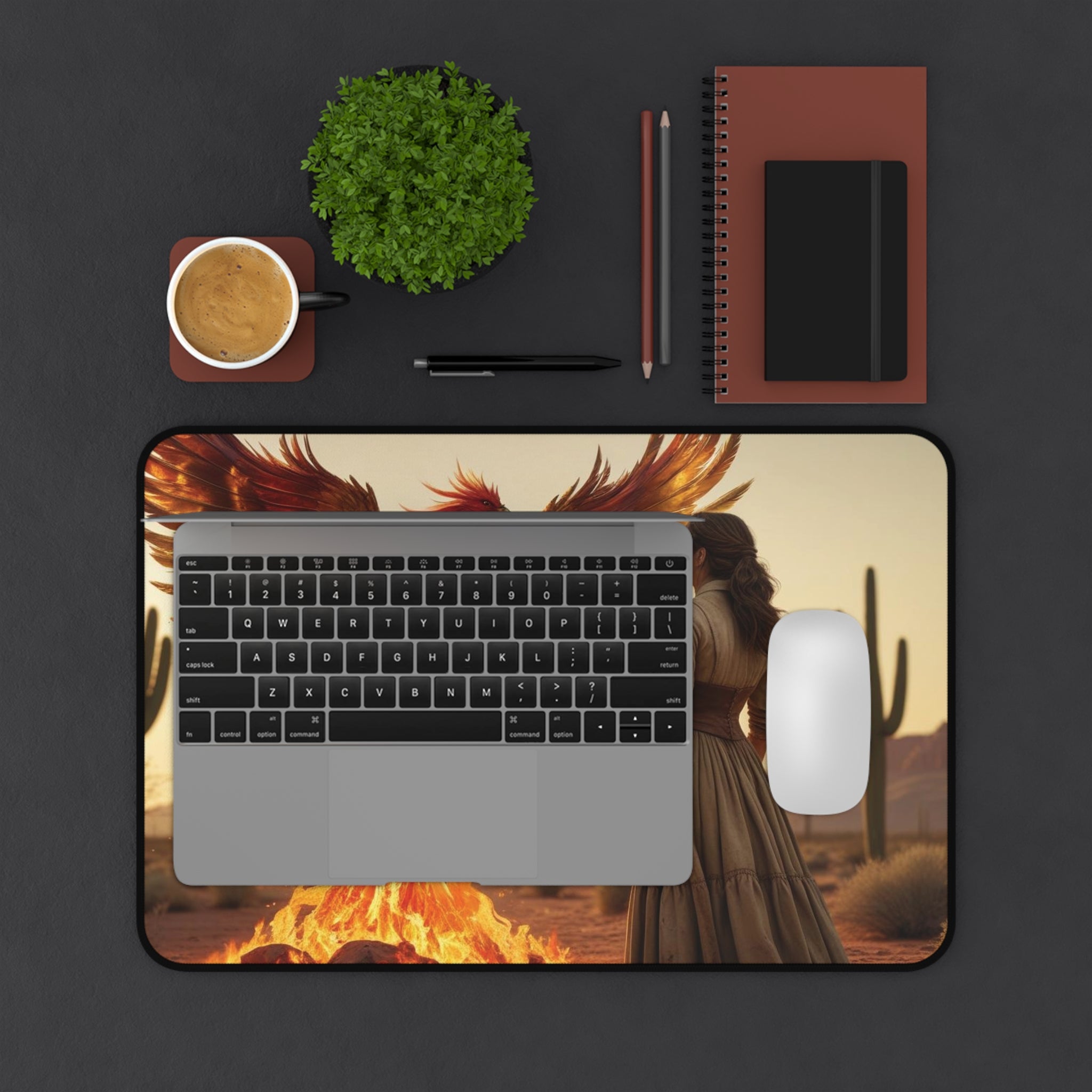Phoenix Rising Desk Mat, Motivational Workspace Decor, Office Gift, Gaming Mousepad, Inspirational Desk Accessory