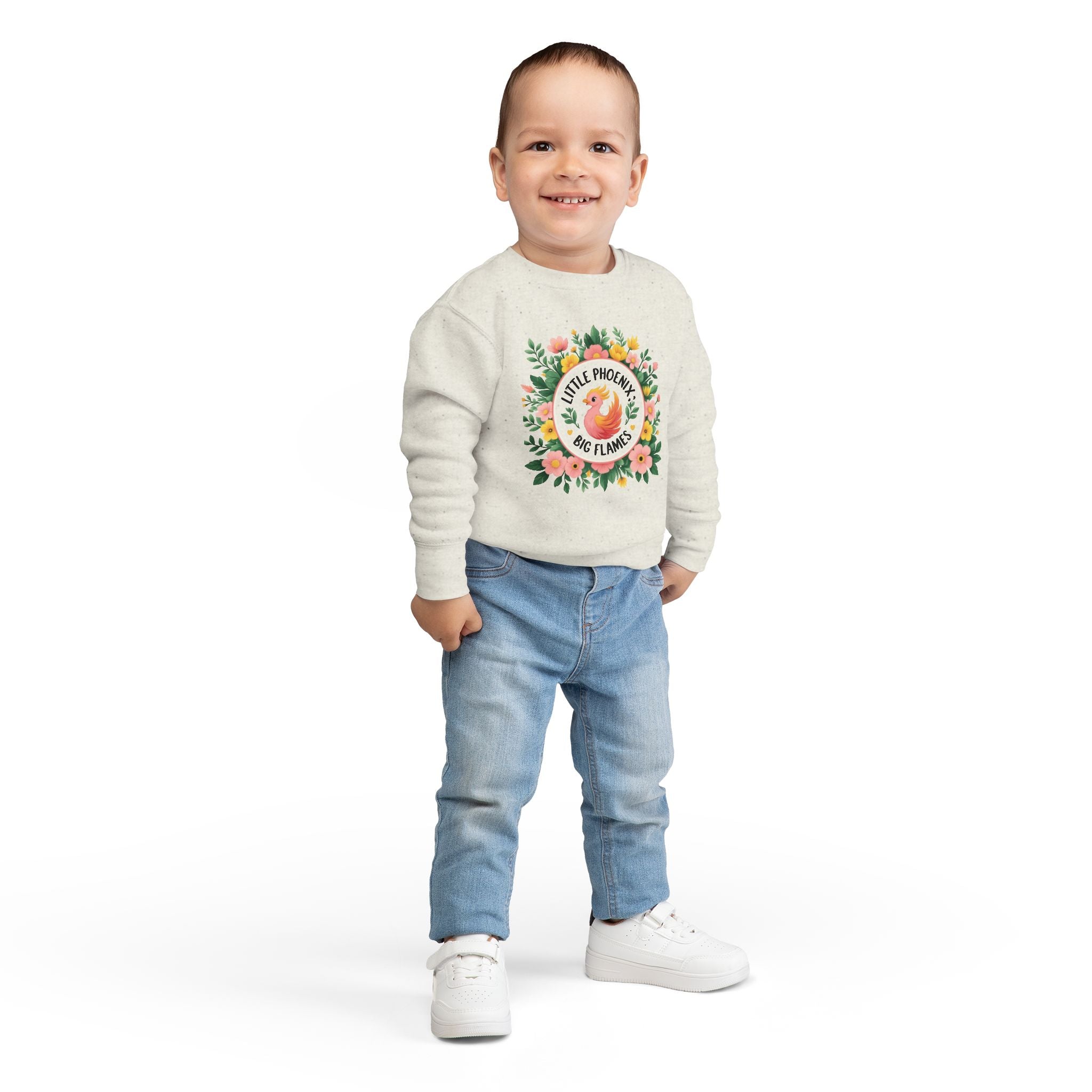 Phoenix Sparks - Little Phoenix Toddler Sweatshirt - Little Phoenix, Big Flames, Cute Kids Sweater, Floral Design, Birthday Gift, Toddler Apparel, Spring Fashion