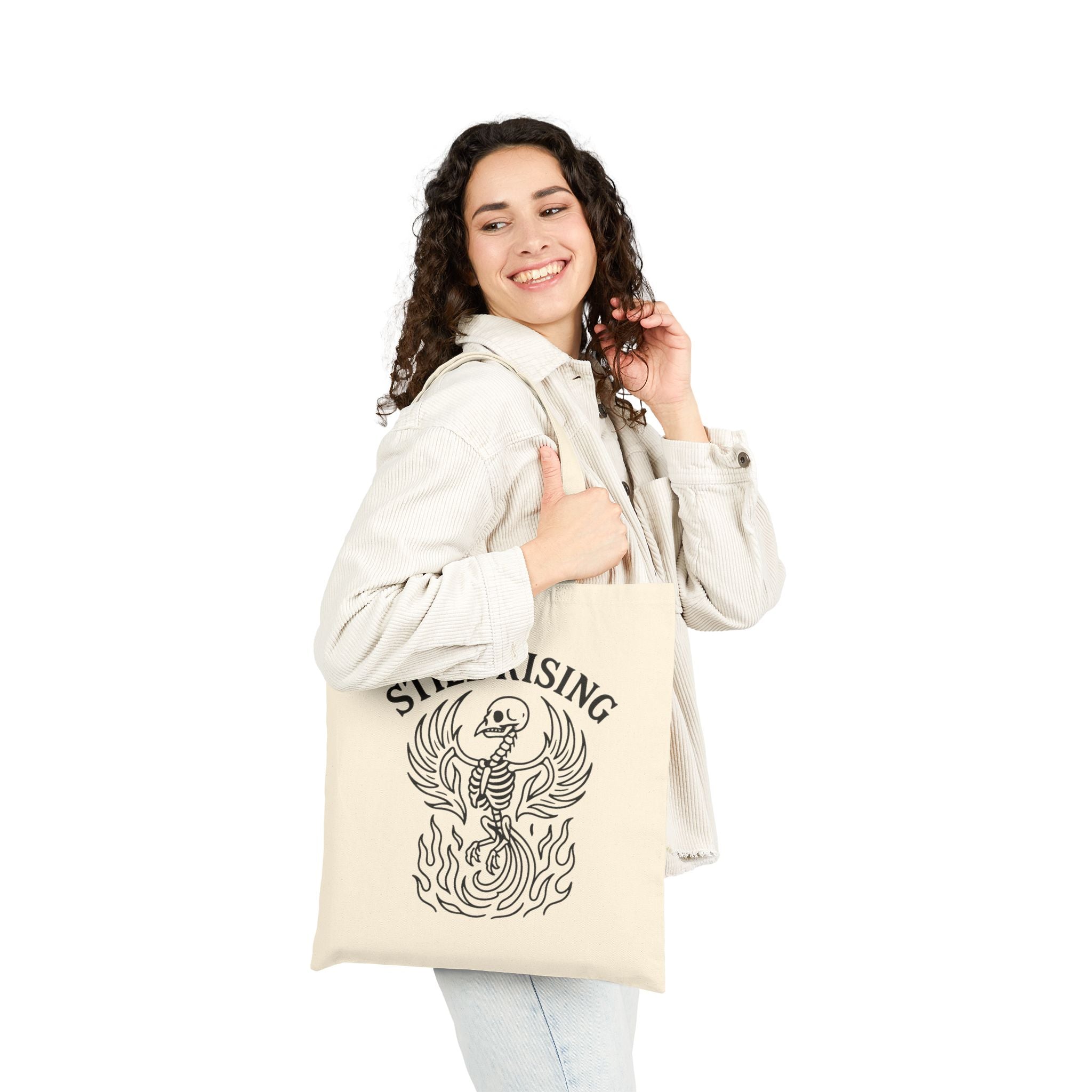 Still Rising - Skeleton Phoenix Cotton Canvas Tote Bag – Mystic Autumn Collection - Eco-Friendly Shopping, Beach Bag, Gym Carrier, Gift for Nature Lovers, Reusable Grocery Bag