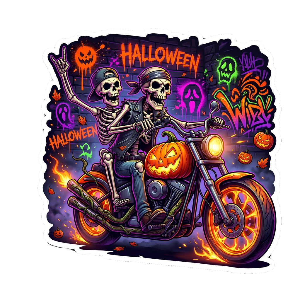 Midnight Joyride Jumbo Vinyl Decals | Retro Hot Rod & Neon Halloween Slaps (4″+ Large)