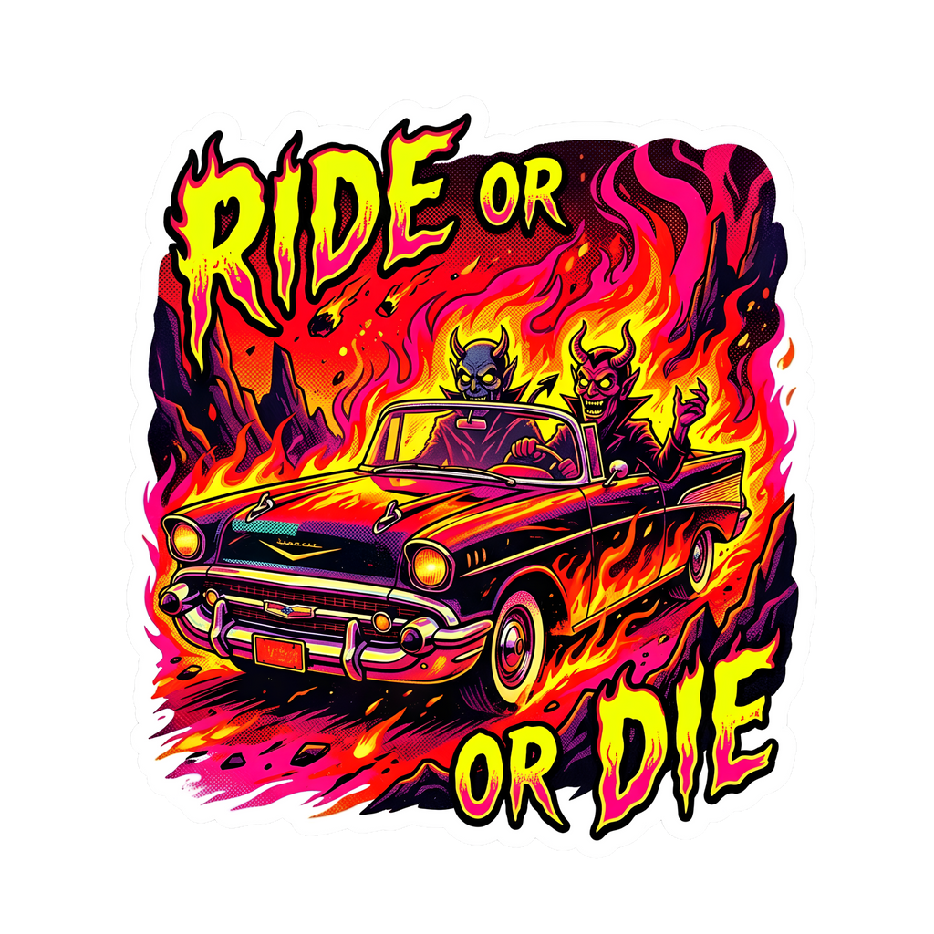 Midnight Joyride Jumbo Vinyl Decals | Retro Hot Rod & Neon Halloween Slaps (4″+ Large)