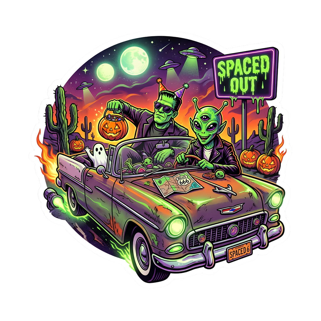 Midnight Joyride Jumbo Vinyl Decals | Retro Hot Rod & Neon Halloween Slaps (4″+ Large)