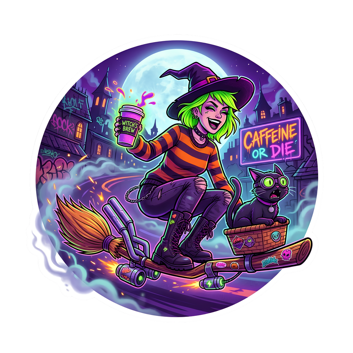Midnight Joyride Jumbo Vinyl Decals | Retro Hot Rod & Neon Halloween Slaps (4″+ Large)