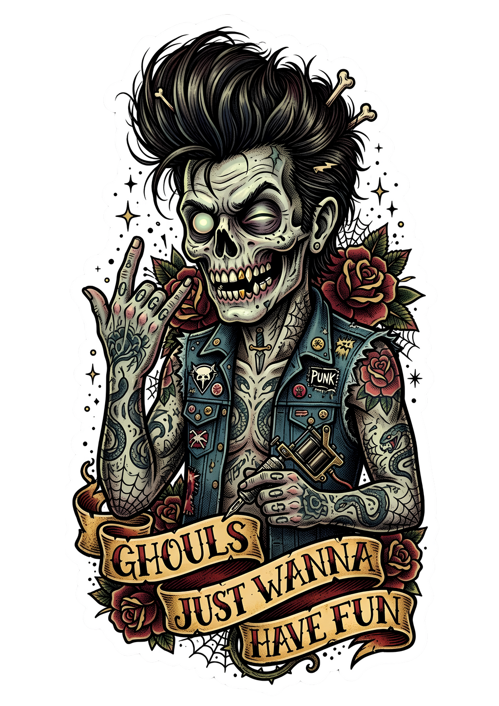 The Tattooed Coven Die-Cut Sticker Pack | Neo-Traditional Halloween Vinyl (Set of 4)