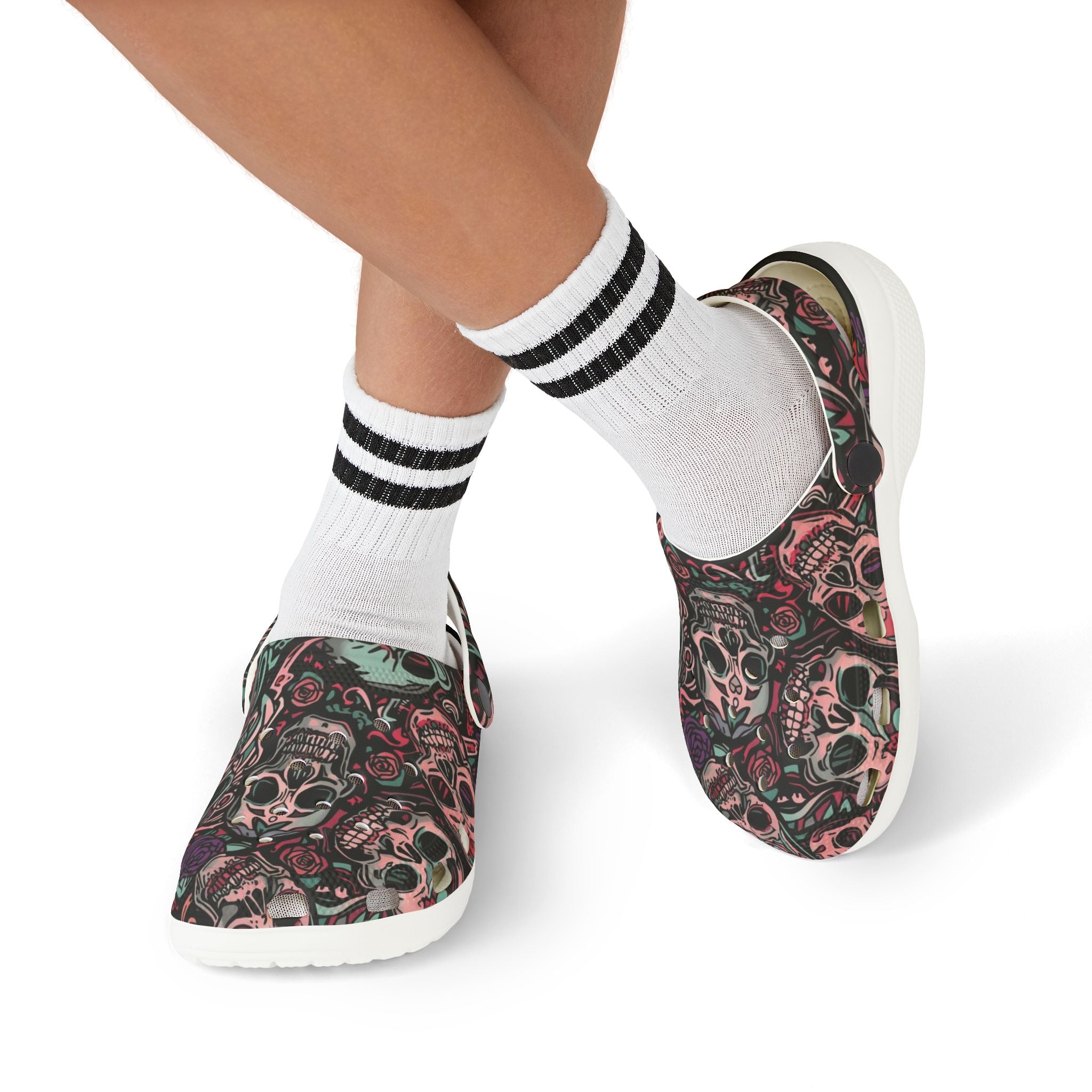 Ashes and Bones Collection - Skull Pattern Kids' Clogs - Fun, Comfortable Footwear for Playtime, Halloween, Gifts, Casual Days, Unique Kids' Fashion