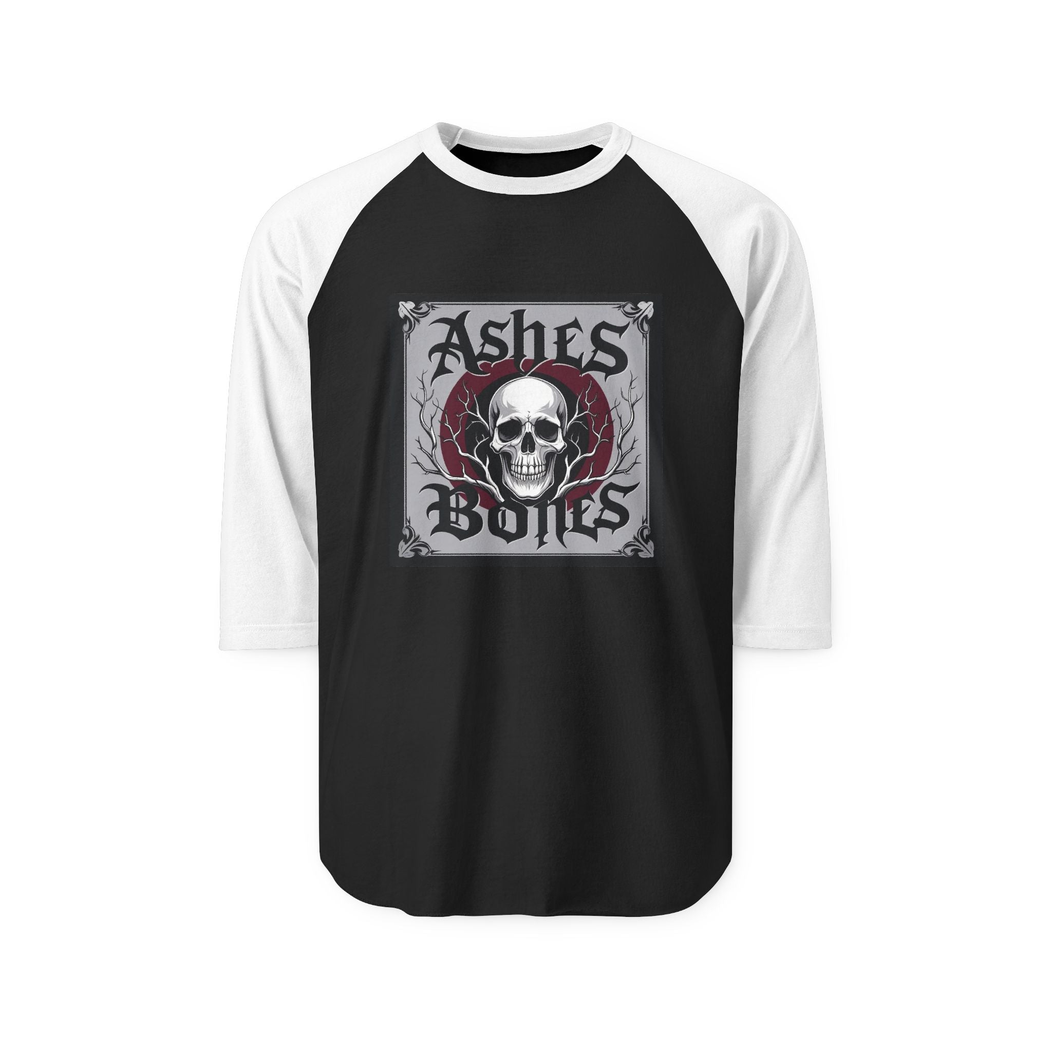 Ashes and Bones Collection - Skull Graphic Unisex Raglan Shirt - Edgy Casual Wear, Goth Style Tee, Vintage Clothing, Halloween Outfit, Unique Gift