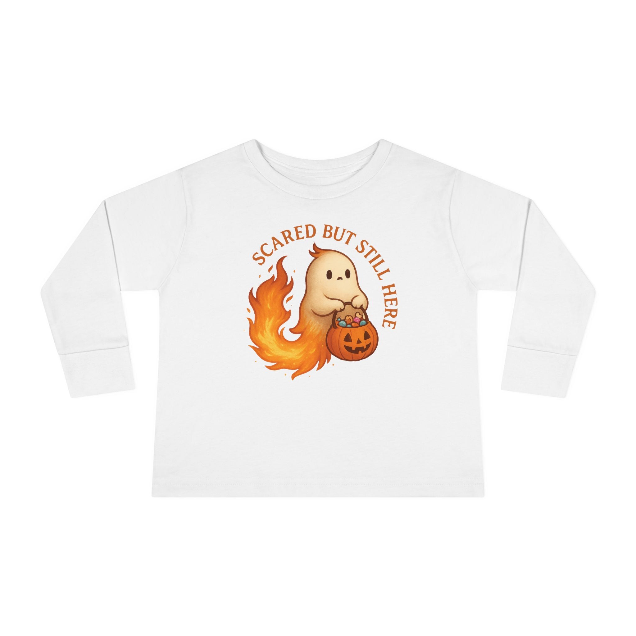 Scared but Still Here - Mystic Autumn Collection - Halloween Toddler Long Sleeve Tee, Cute Halloween Shirt, Fall Fashion for Kids