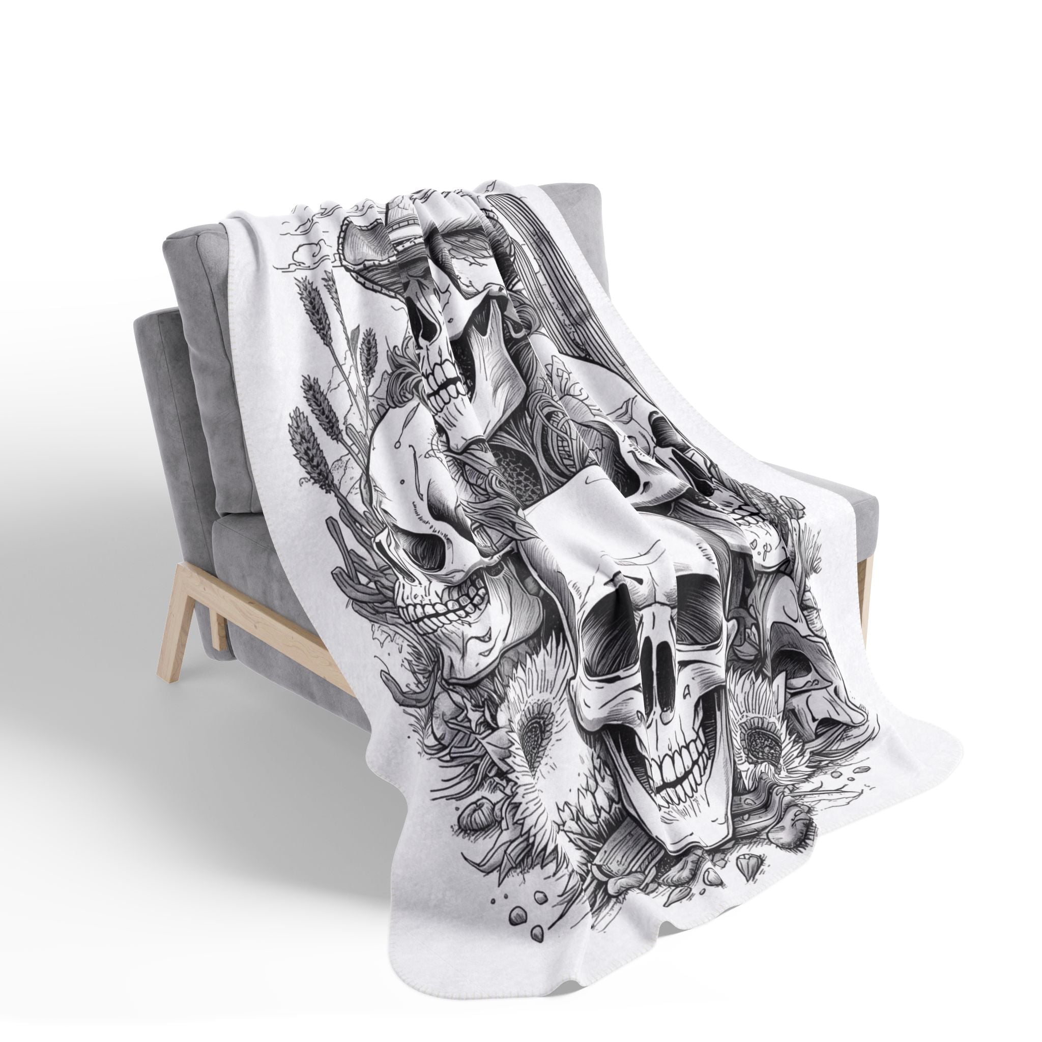 Ashes and Bones Collection - Skull Cowboy Fleece Blanket, Cozy Throw, Western Decor, Gift for Him, Halloween, Living Room Accent, Home Warmth