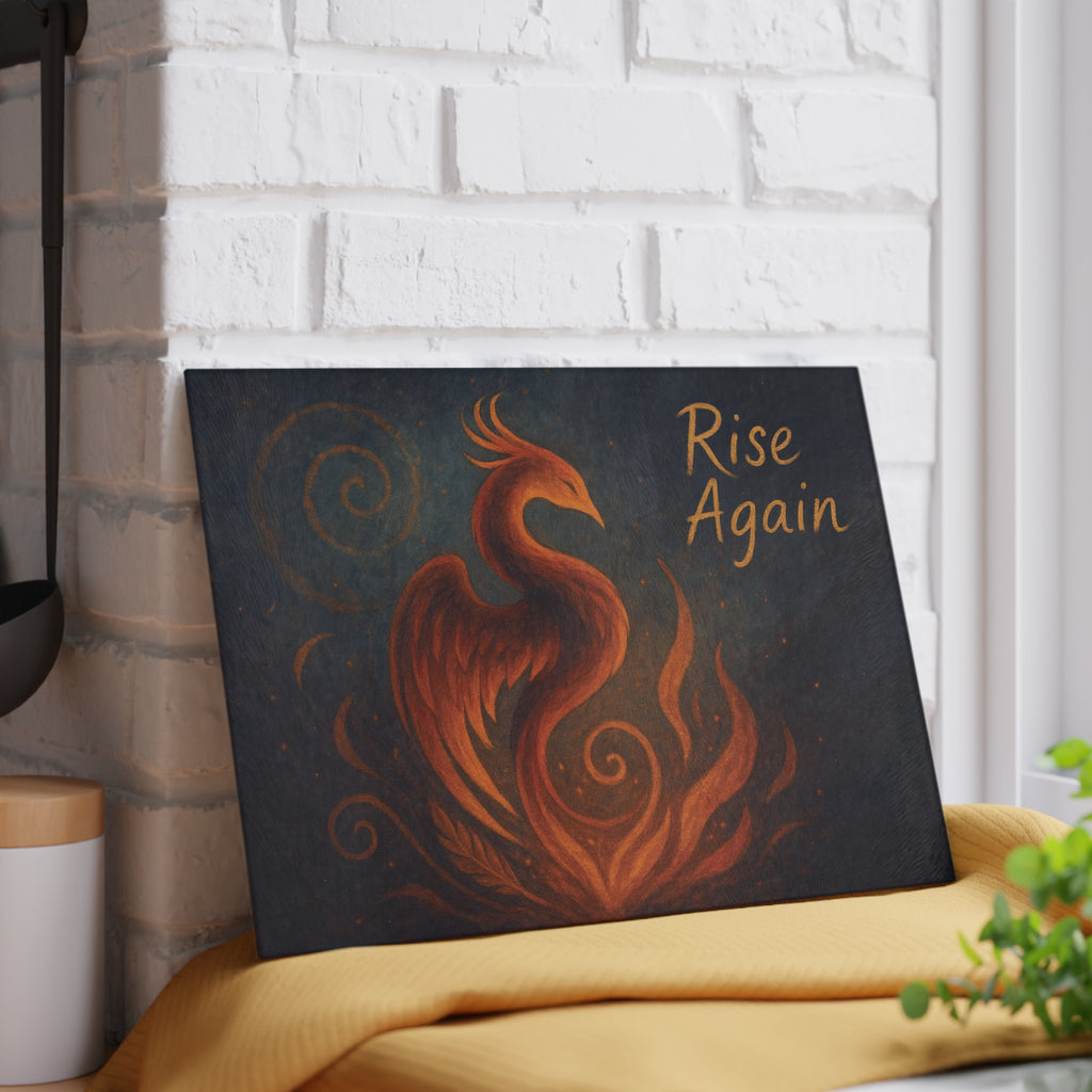Phoenix Rise Again Glass Cutting Board - Kitchen Decor, Gift for Her, Housewarming, Inspirational Home Art, Unique Kitchenware