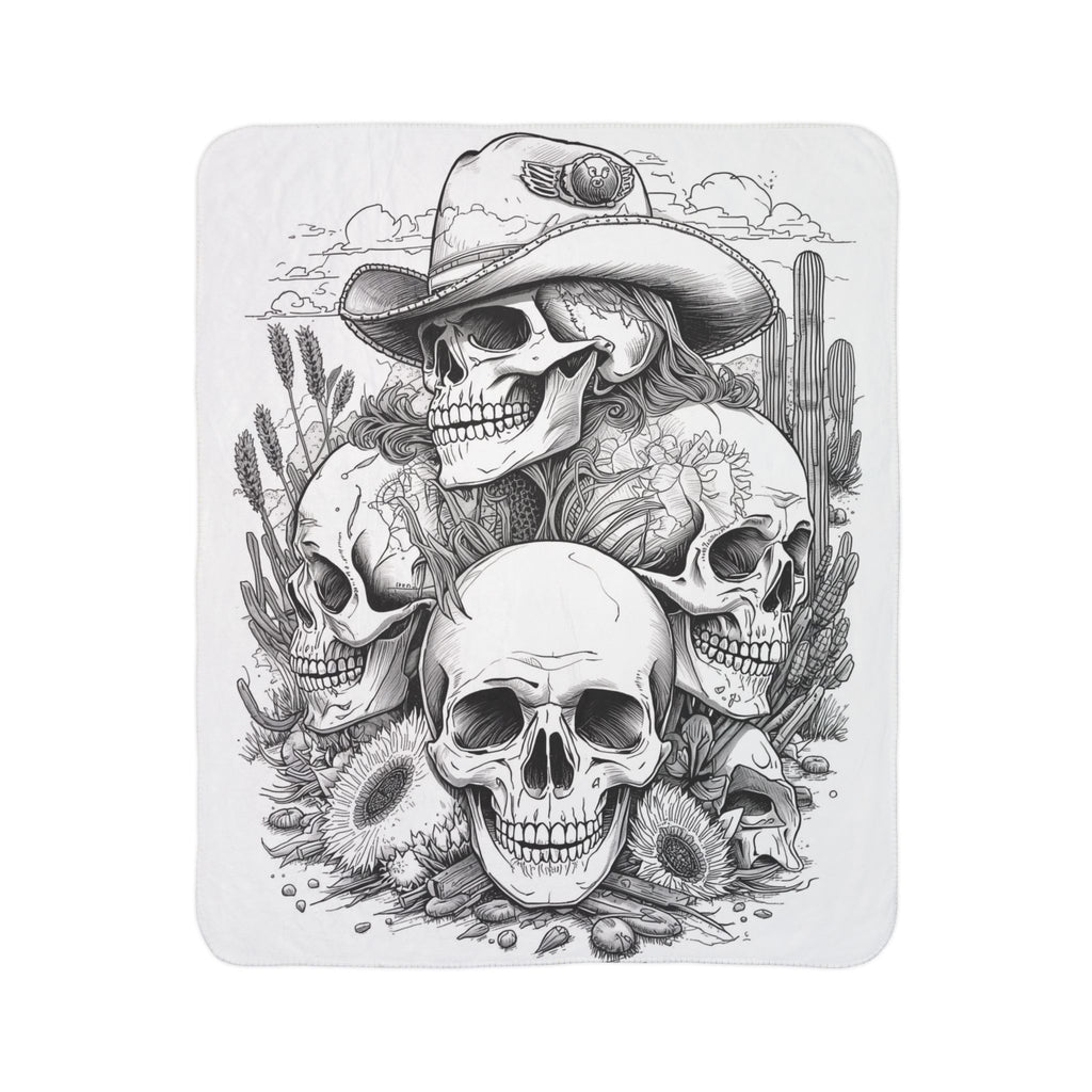 Ashes and Bones Collection - Skull Cowboy Fleece Blanket, Cozy Throw, Western Decor, Gift for Him, Halloween, Living Room Accent, Home Warmth