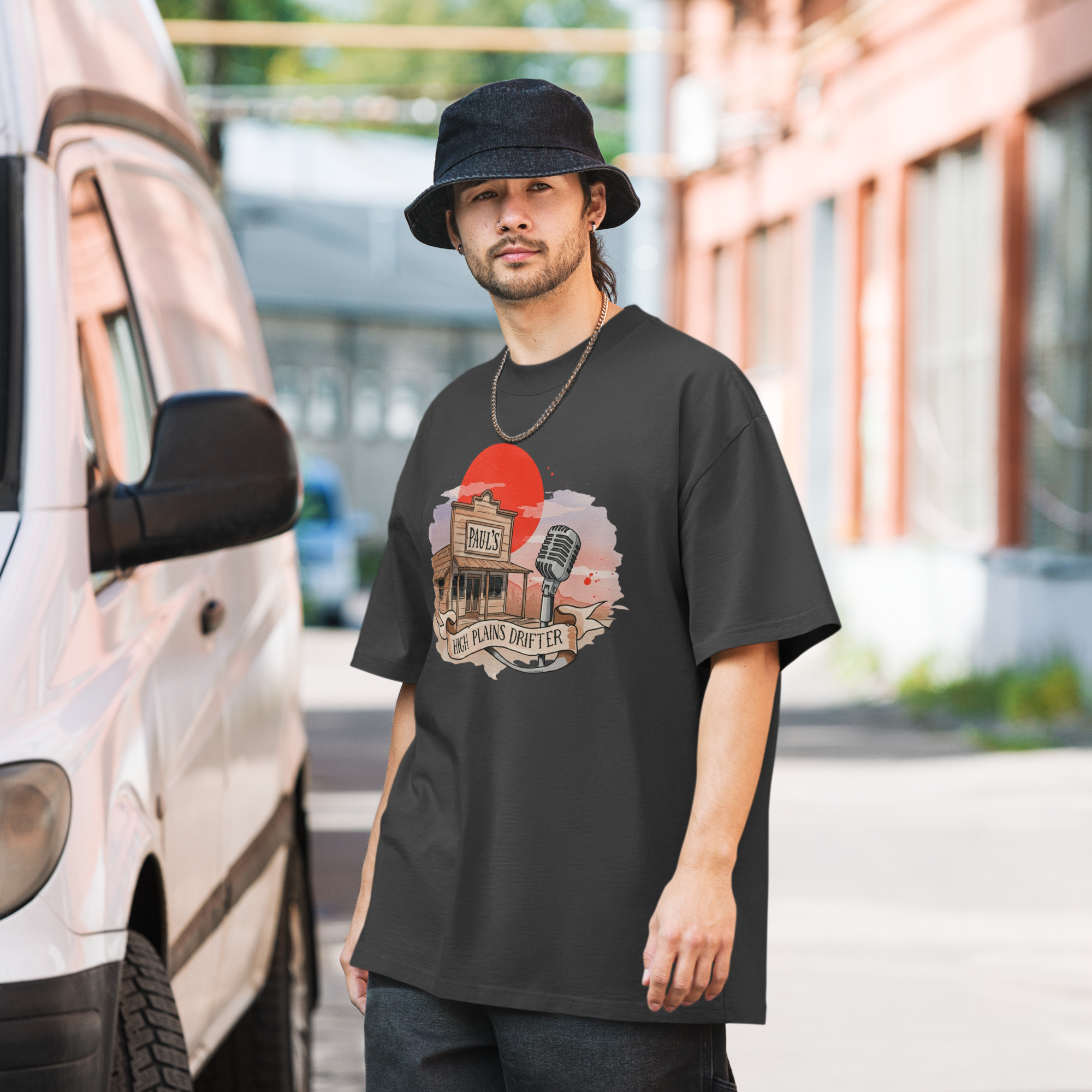 High Plains Drifter Oversized Faded T-Shirt - 100% Carded Cotton, Loose Fit, Garment Dyed, Pre Shrunk, Dropped Shoulder, Wide Neck Ribbing, Women's Top streetwear  graphic  tee