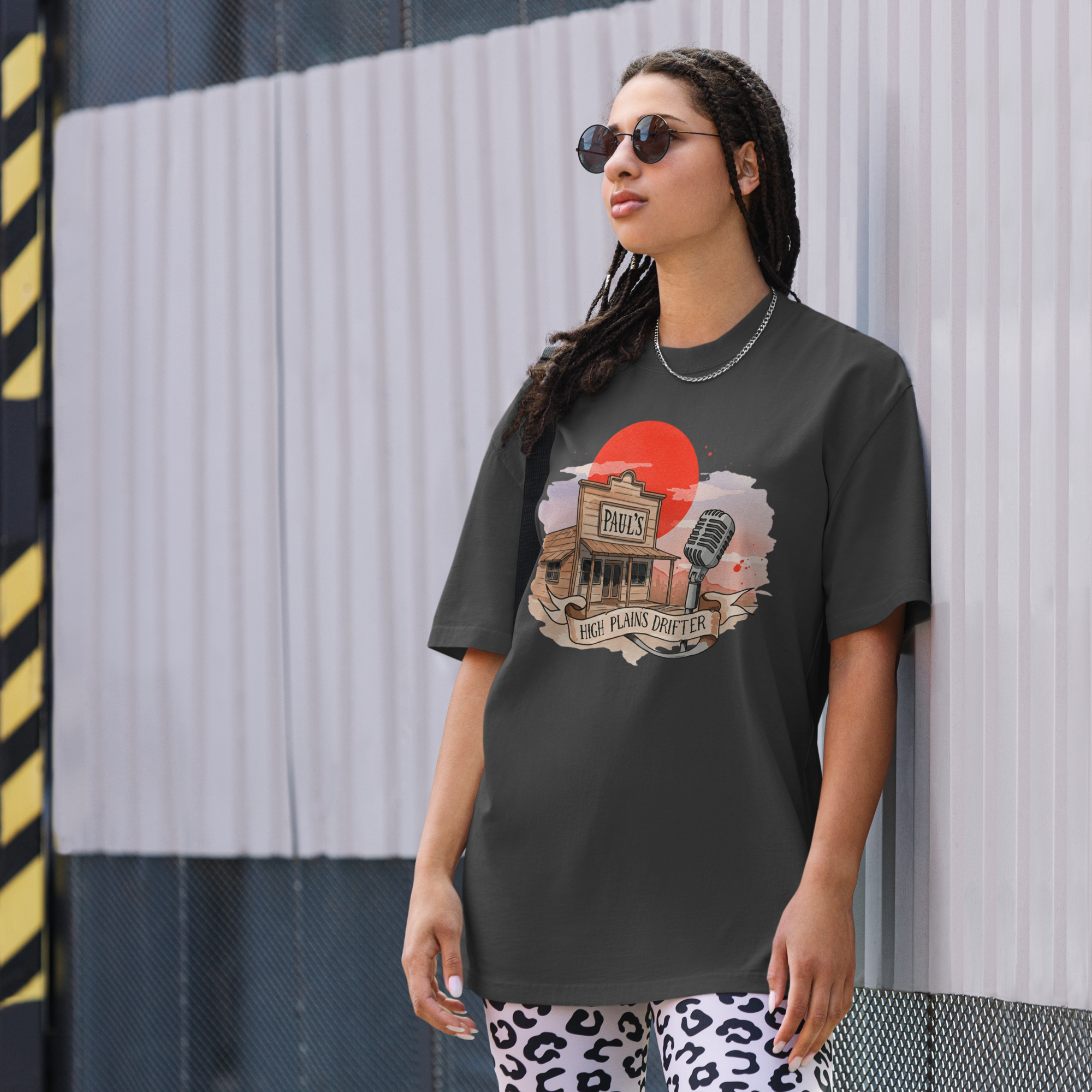 High Plains Drifter Oversized Faded T-Shirt - 100% Carded Cotton, Loose Fit, Garment Dyed, Pre Shrunk, Dropped Shoulder, Wide Neck Ribbing, Women's Top streetwear  graphic  tee