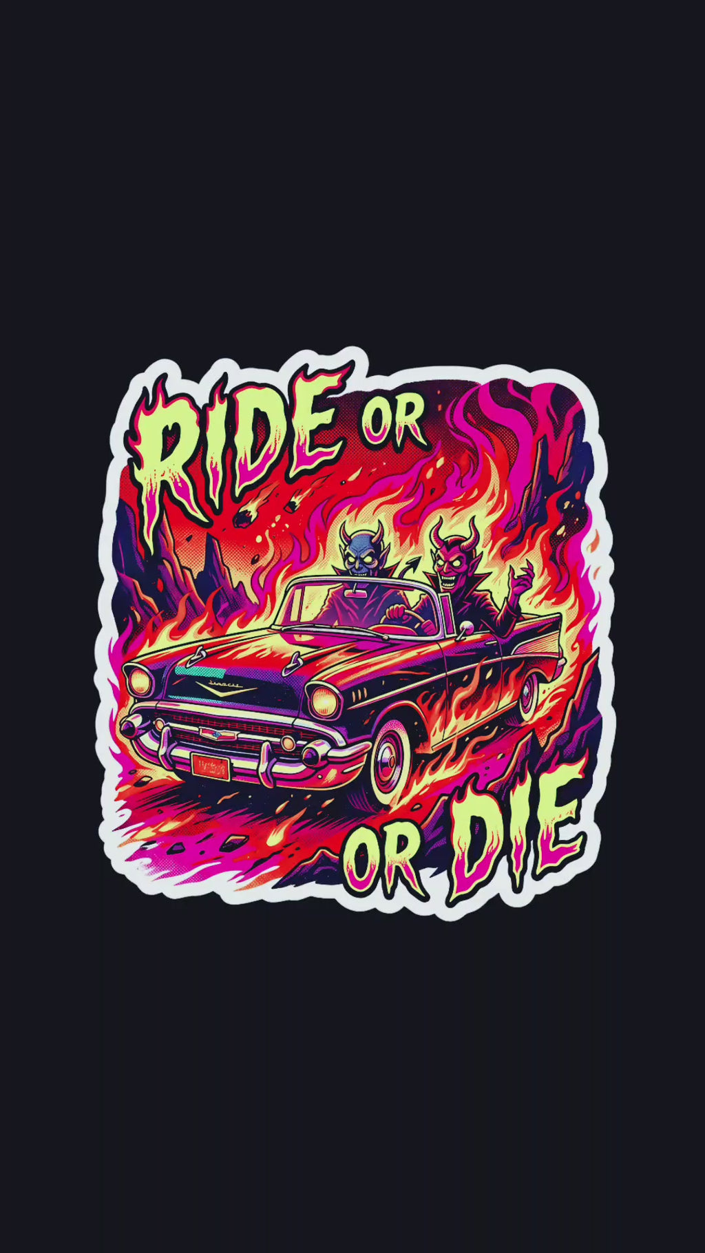 Midnight Joyride Jumbo Vinyl Decals | Retro Hot Rod & Neon Halloween Slaps (4″+ Large)