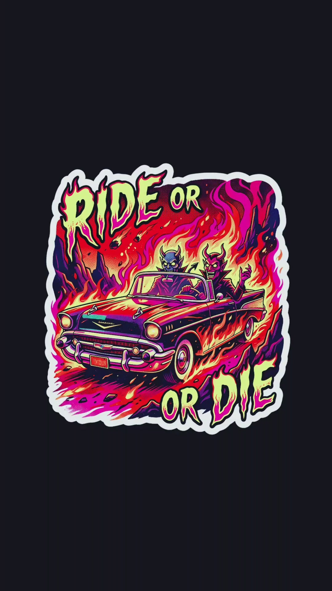 Midnight Joyride Jumbo Vinyl Decals | Retro Hot Rod & Neon Halloween Slaps (4″+ Large)